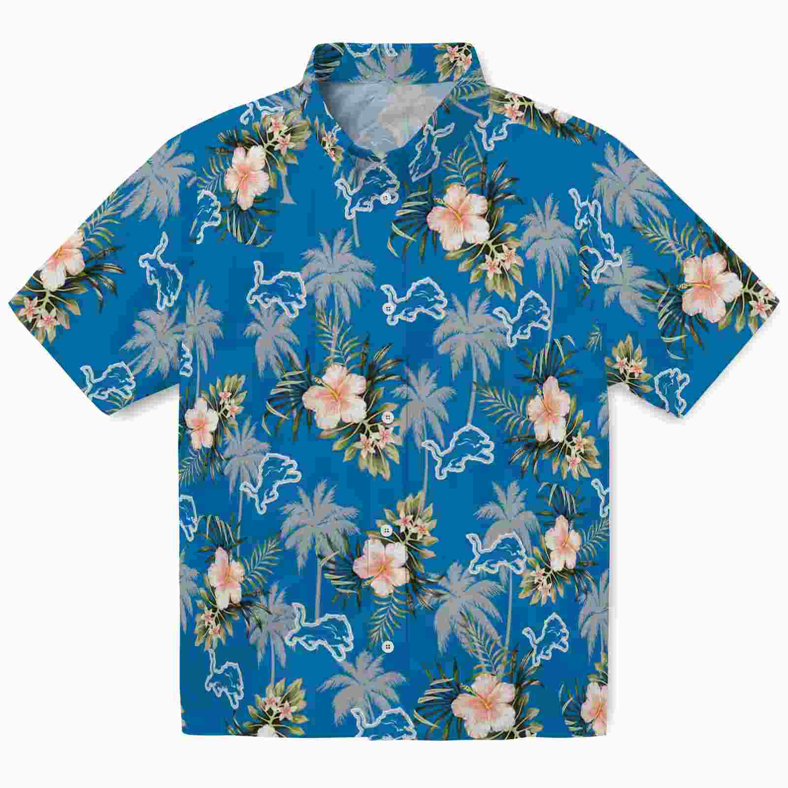 detroit lions palm tree flower blue hawaiian shirt best selling