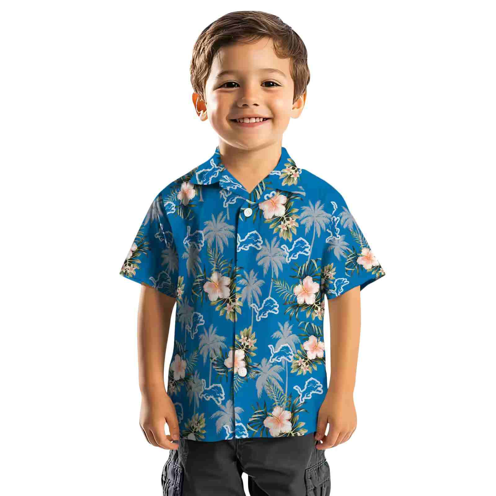 detroit lions palm tree flower blue hawaiian shirt top rated