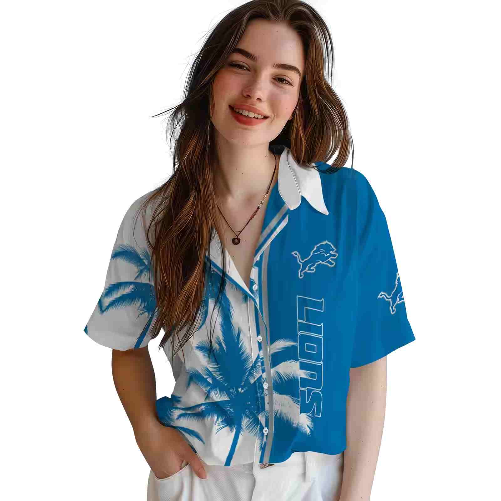 detroit lions palm trees blue white hawaiian shirt latest model