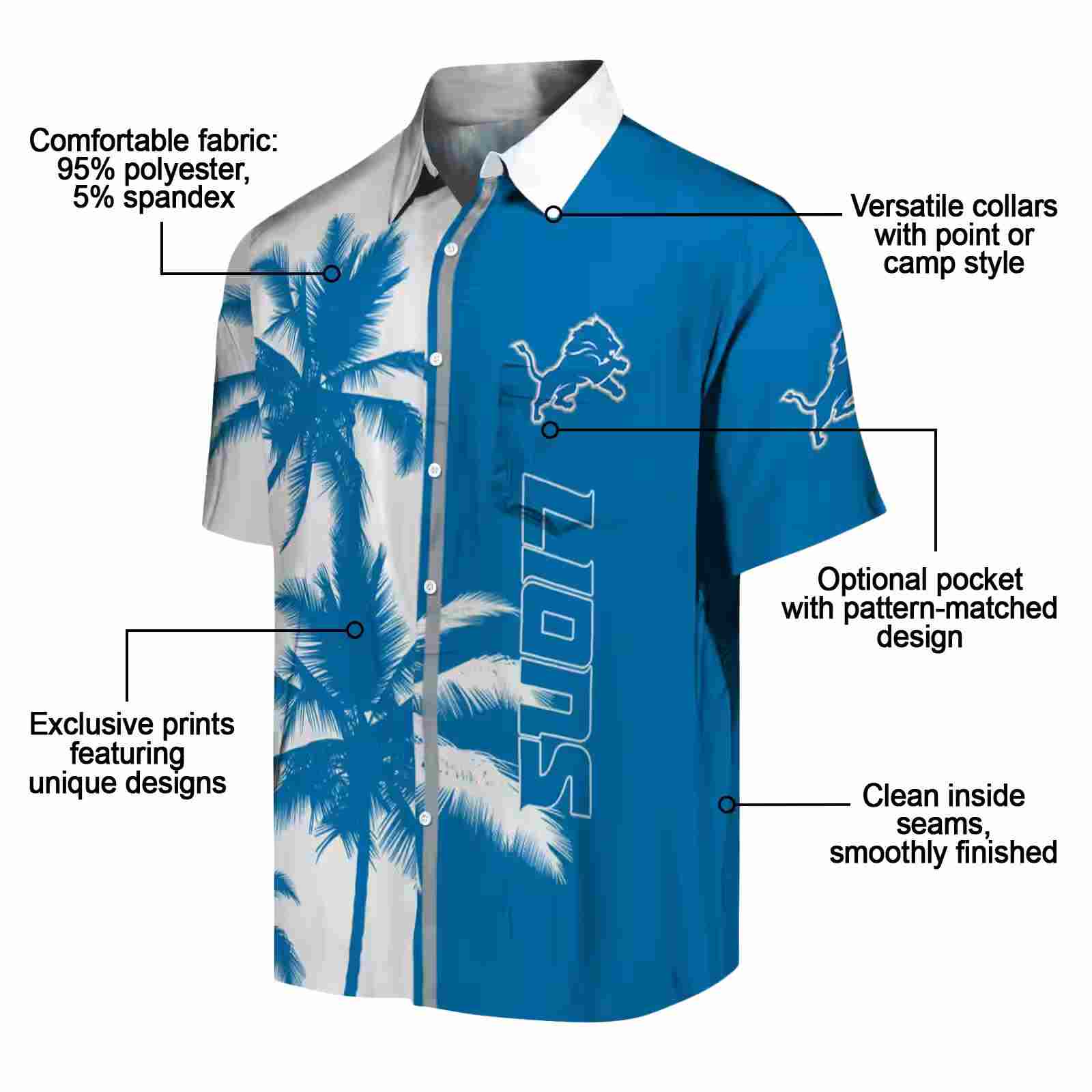 detroit lions palm trees blue white hawaiian shirt new arrival