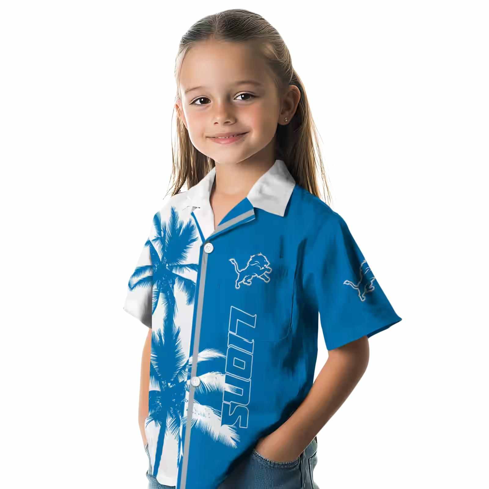 detroit lions palm trees blue white hawaiian shirt premium grade