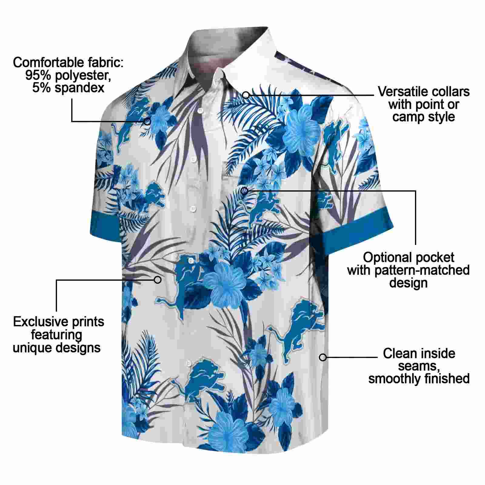 detroit lions patriotic hibiscus design blue white hawaiian shirt new arrival