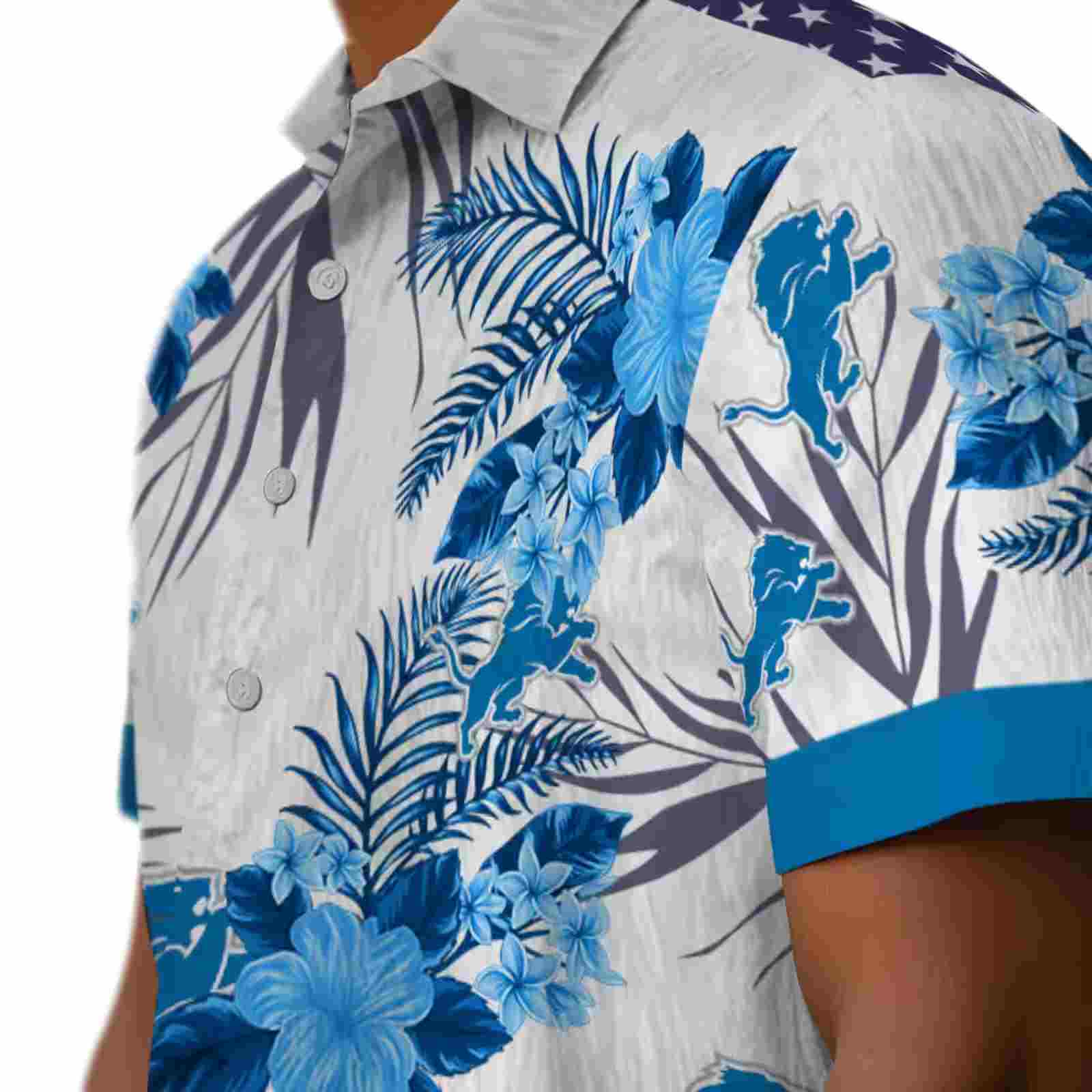 detroit lions patriotic hibiscus design blue white hawaiian shirt trendy