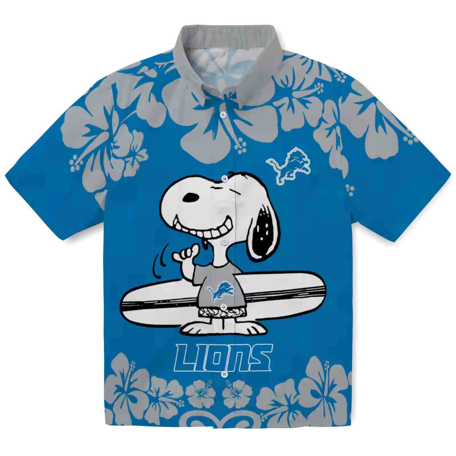 detroit lions snoopy surf blue white hawaiian shirt best selling