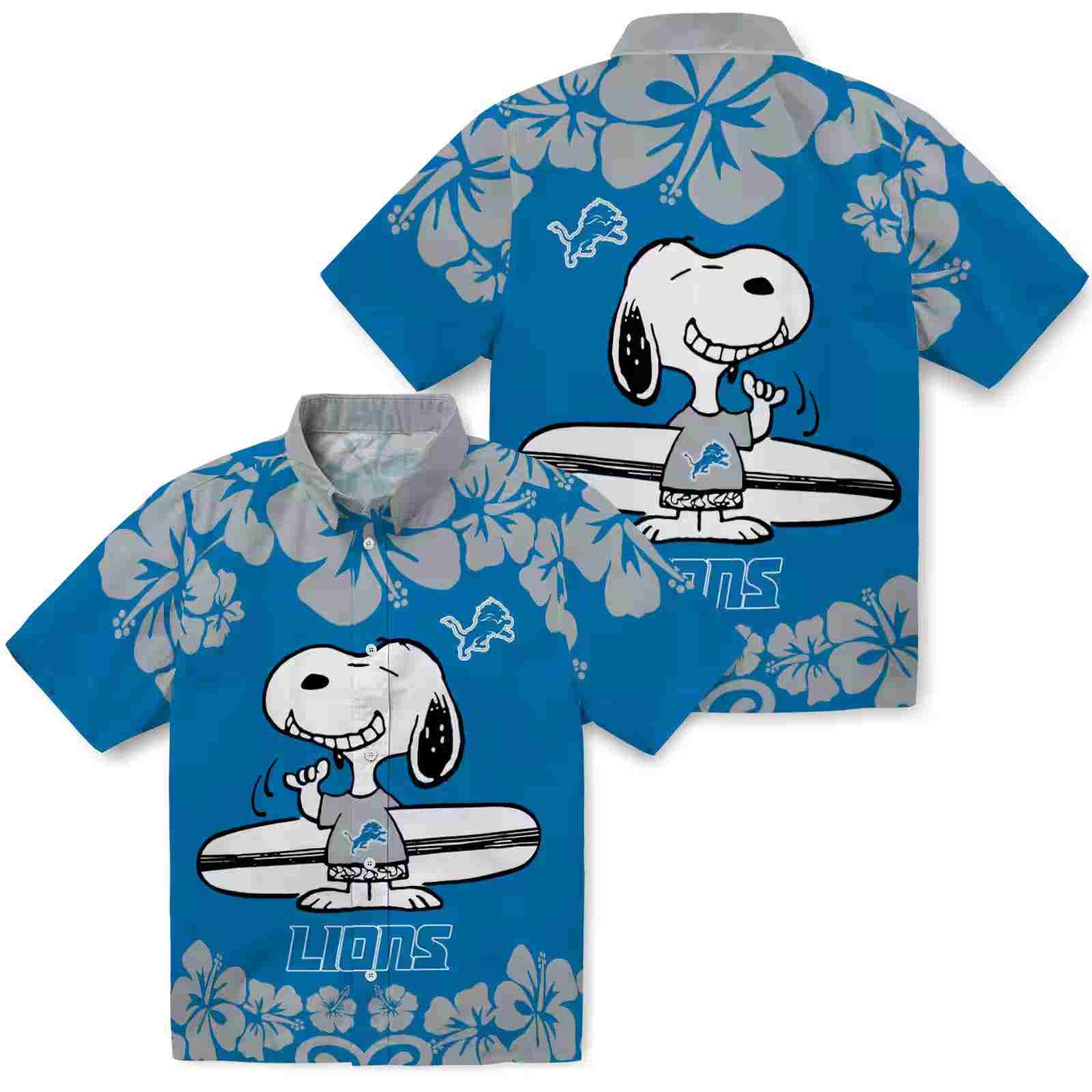 detroit lions snoopy surf blue white hawaiian shirt high quality