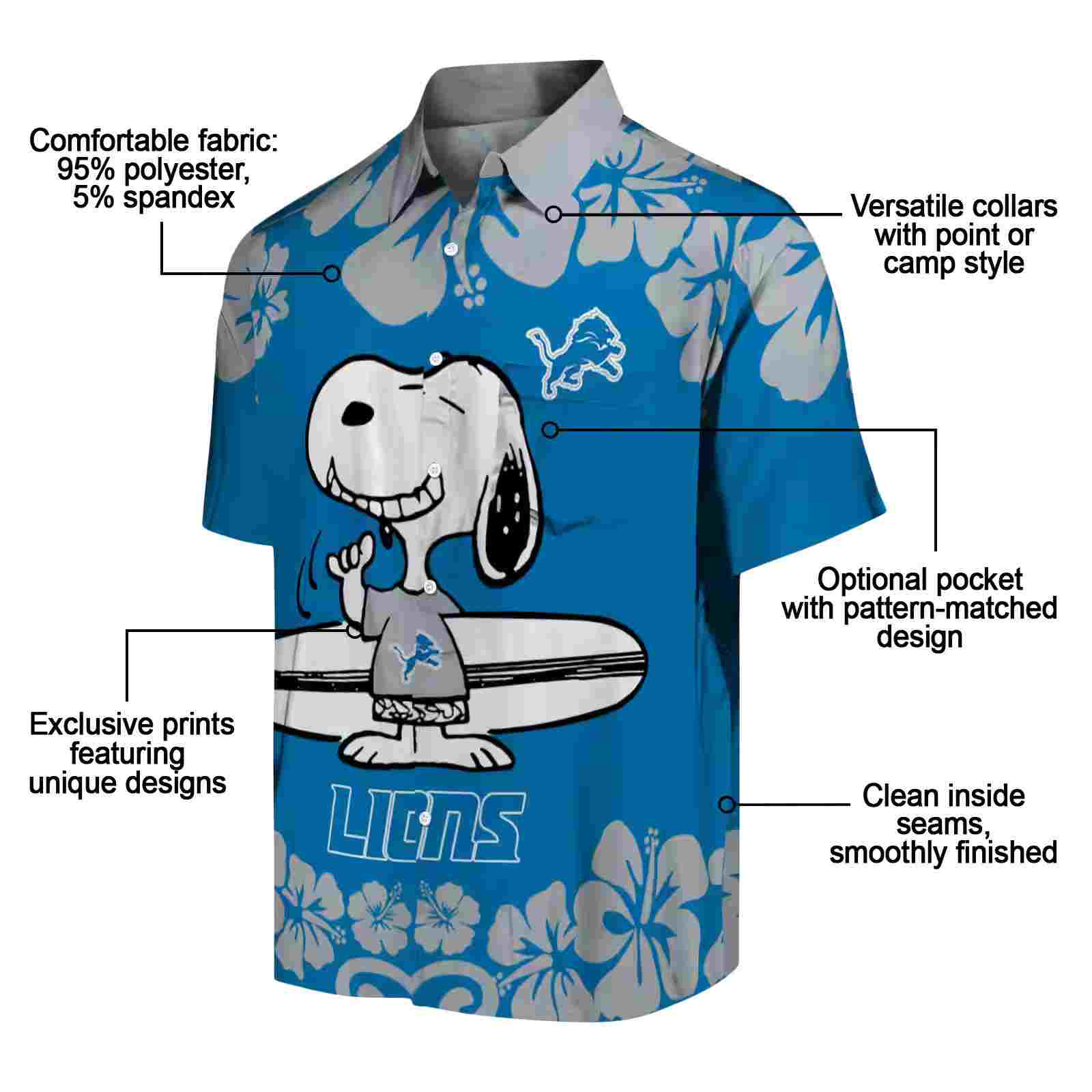 detroit lions snoopy surf blue white hawaiian shirt new arrival