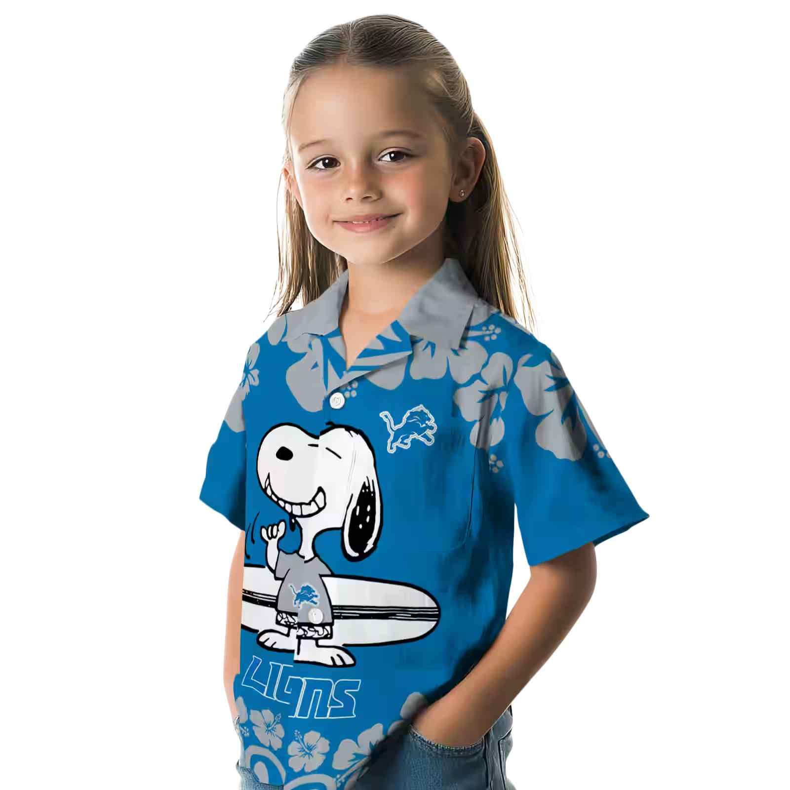 detroit lions snoopy surf blue white hawaiian shirt premium grade