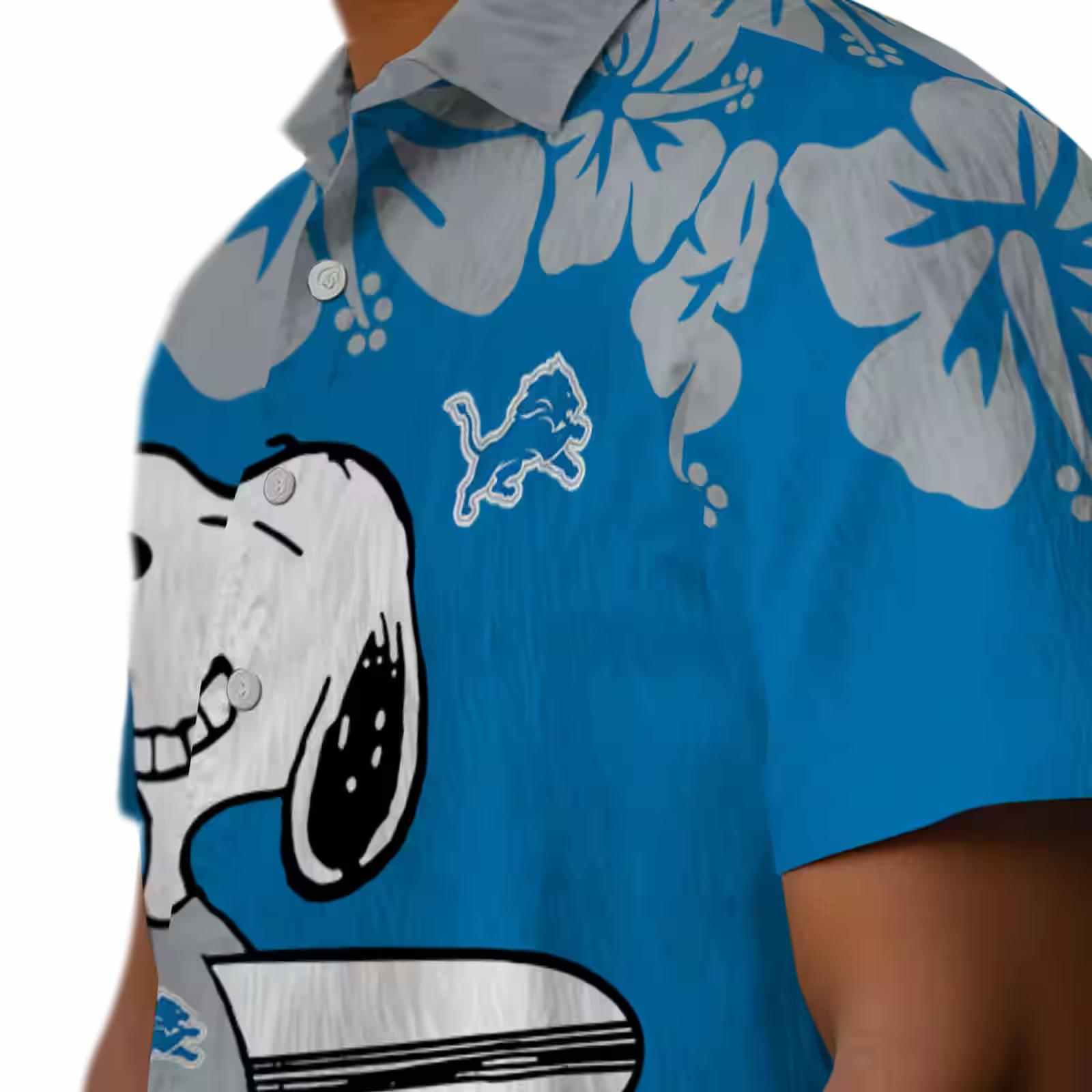 detroit lions snoopy surf blue white hawaiian shirt trendy