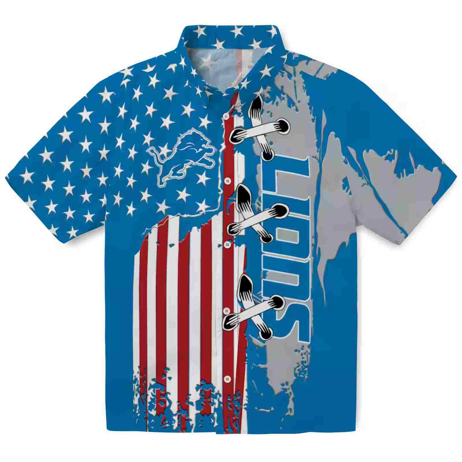 detroit lions stitched flag blue hawaiian shirt best selling