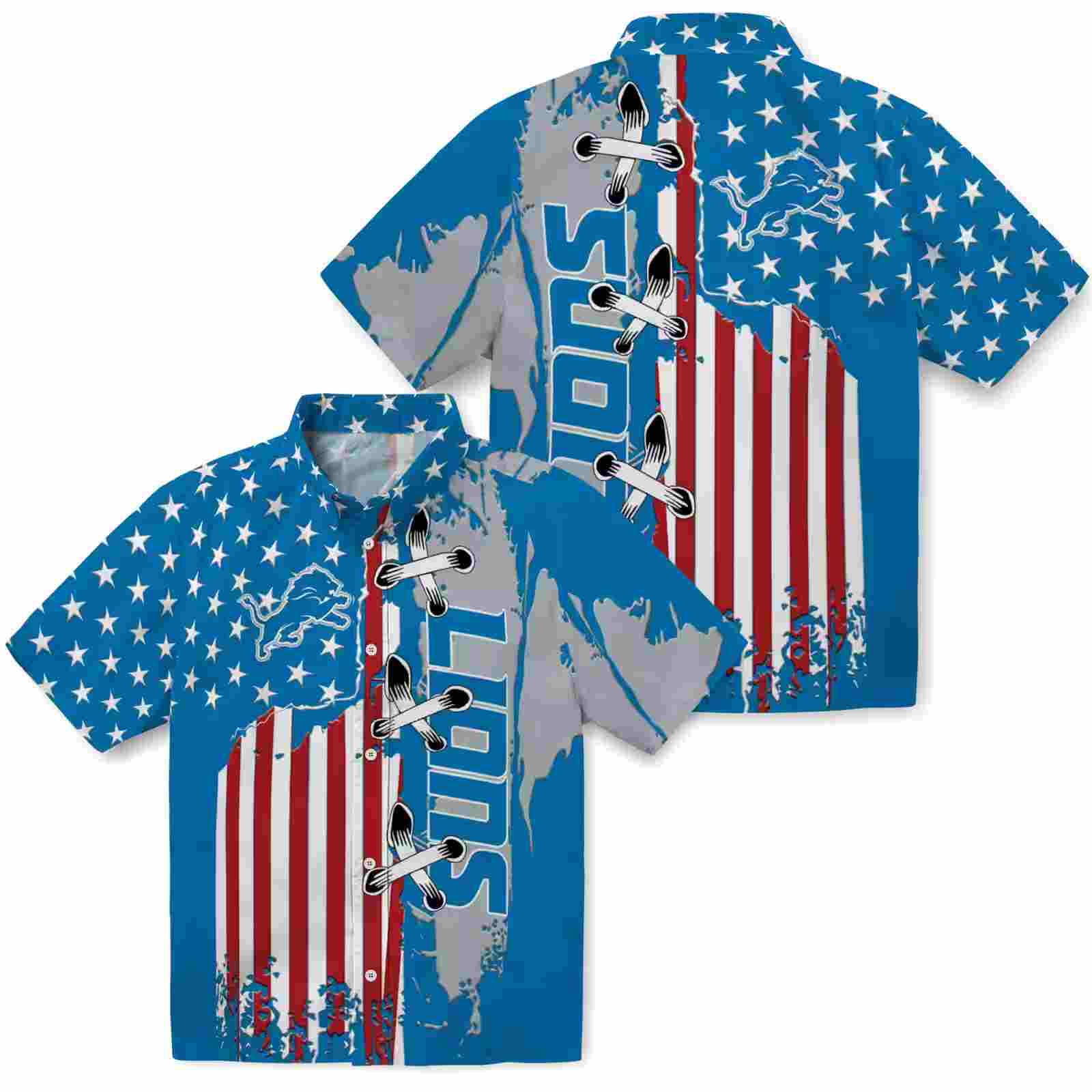 detroit lions stitched flag blue hawaiian shirt high quality