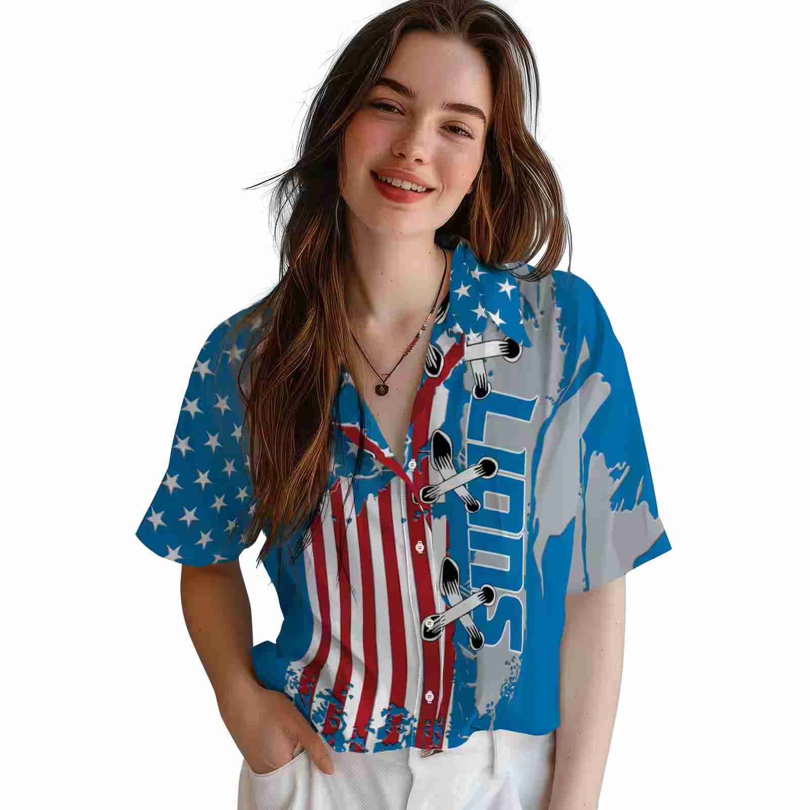 detroit lions stitched flag blue hawaiian shirt latest model