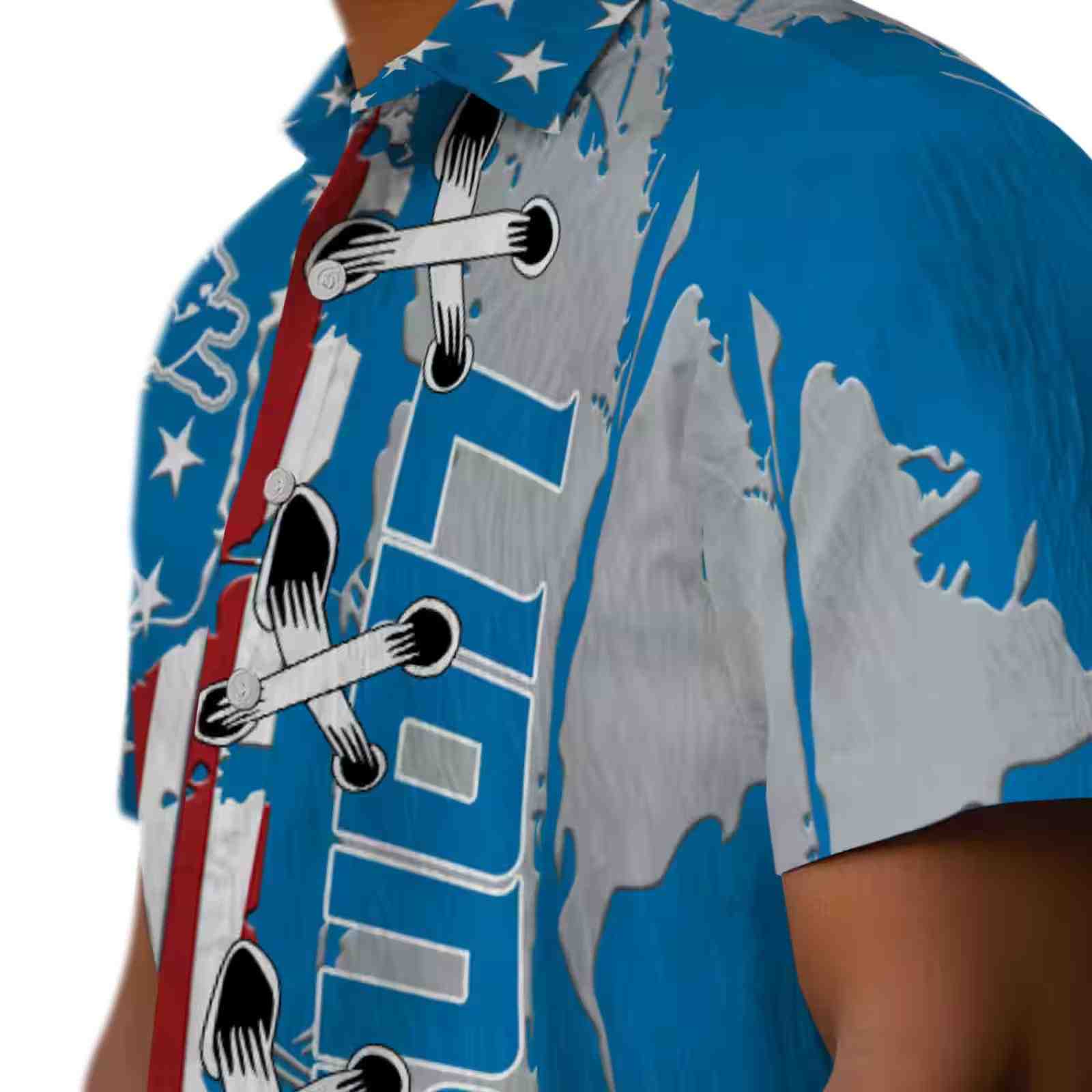 detroit lions stitched flag blue hawaiian shirt trendy