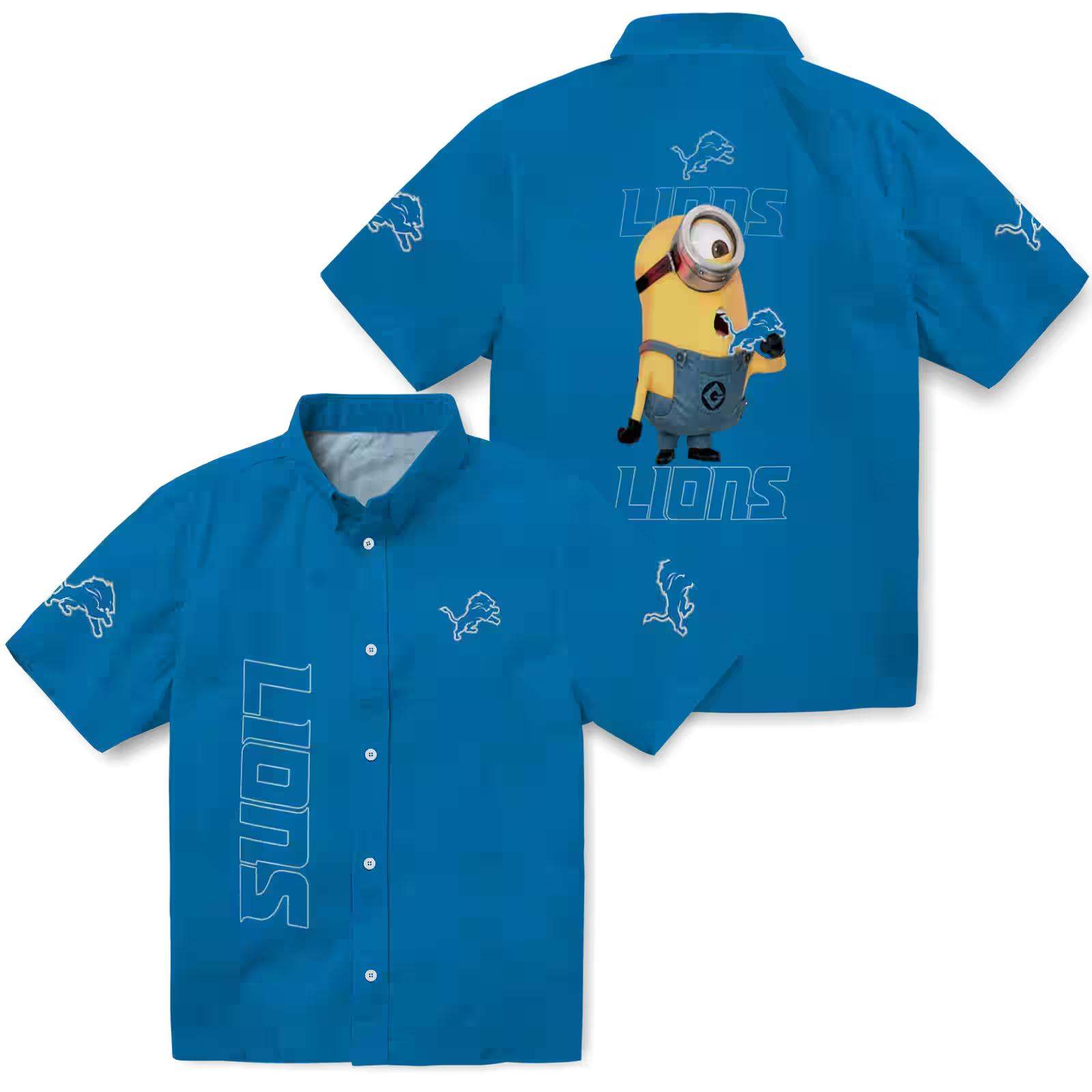 detroit lions stuart minion blue hawaiian shirt high quality