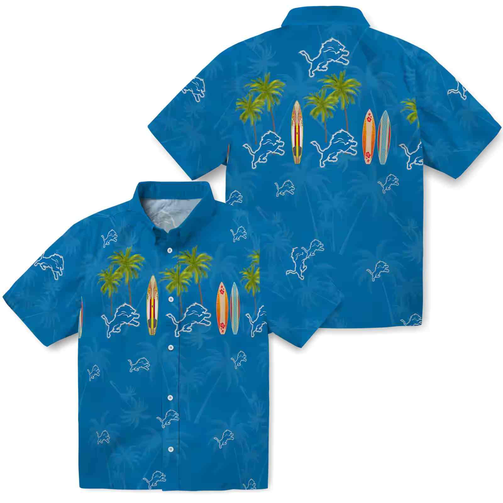 detroit lions surfboard palm blue hawaiian shirt high quality