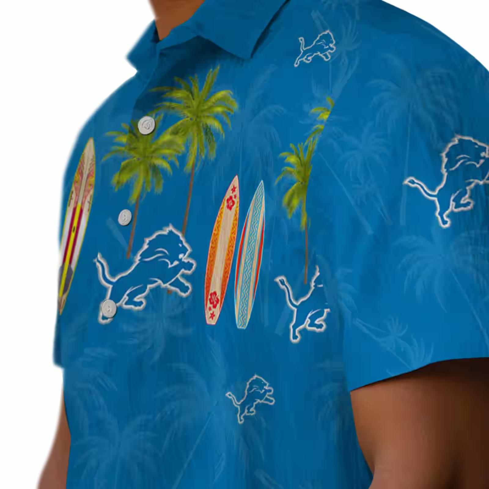 detroit lions surfboard palm blue hawaiian shirt trendy