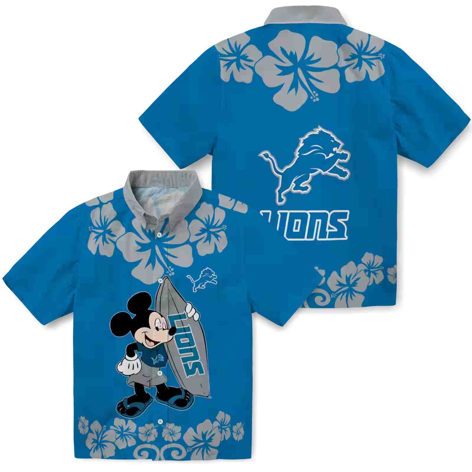 detroit lions surfing mickey blue hawaiian shirt high quality