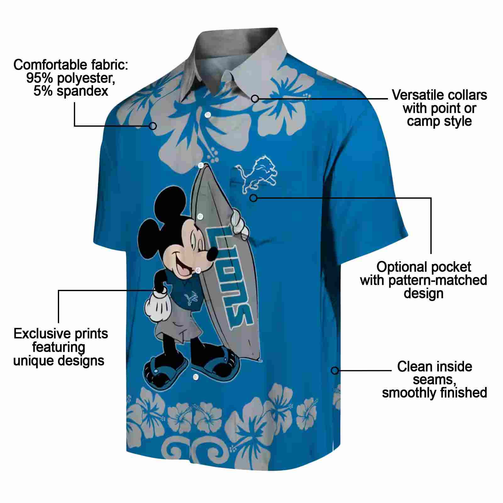 detroit lions surfing mickey blue hawaiian shirt new arrival