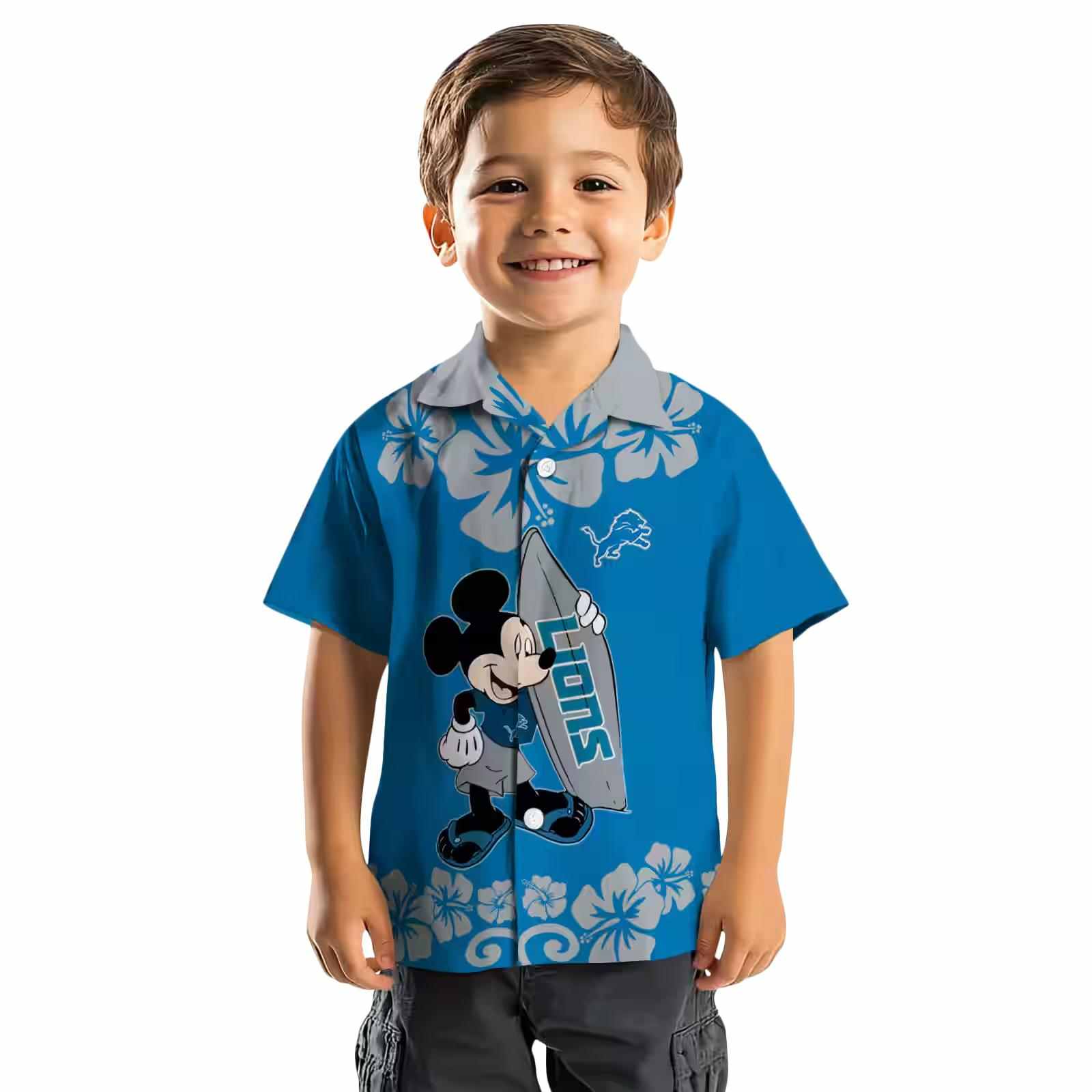 detroit lions surfing mickey blue hawaiian shirt top rated