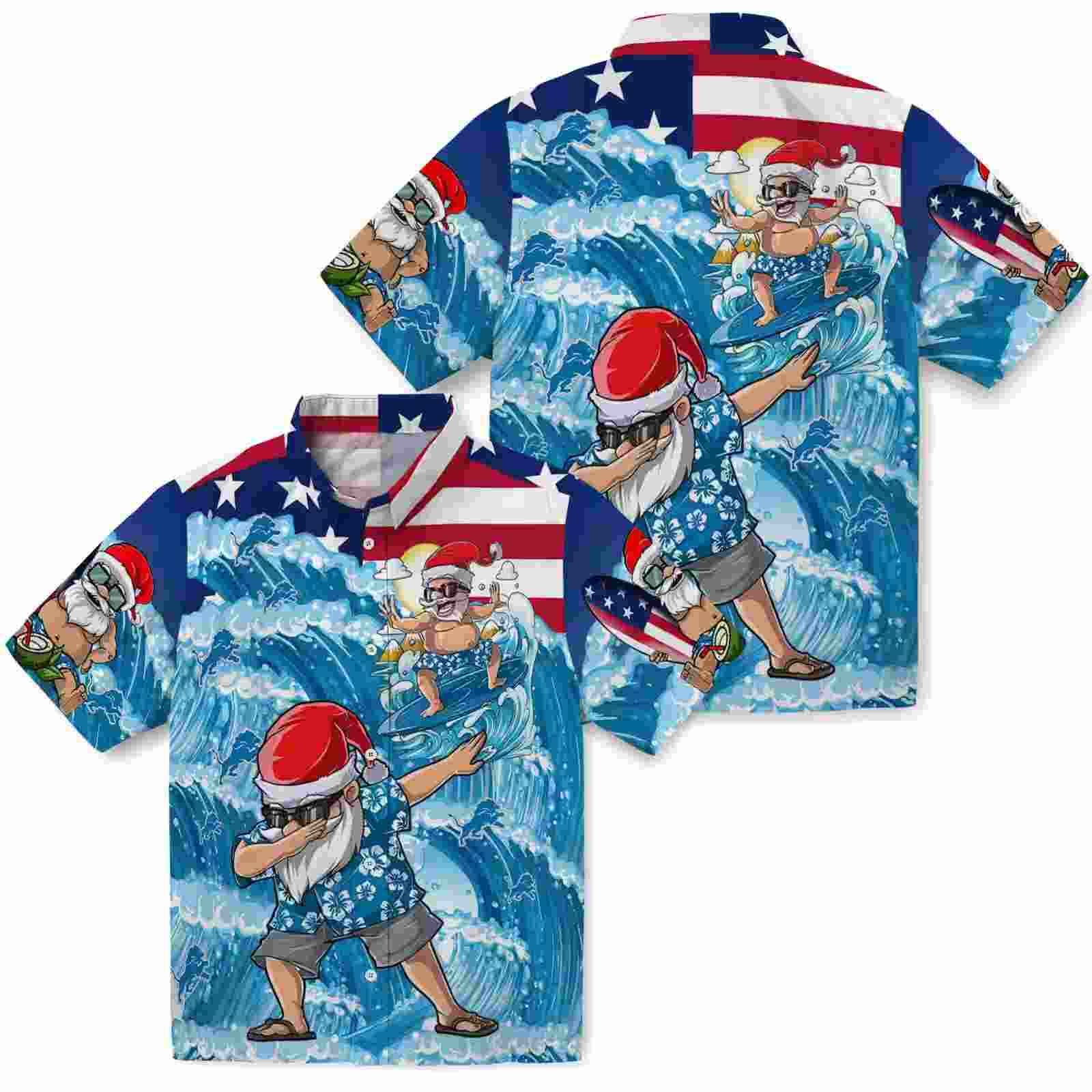 detroit lions surfing santa blue hawaiian shirt high quality