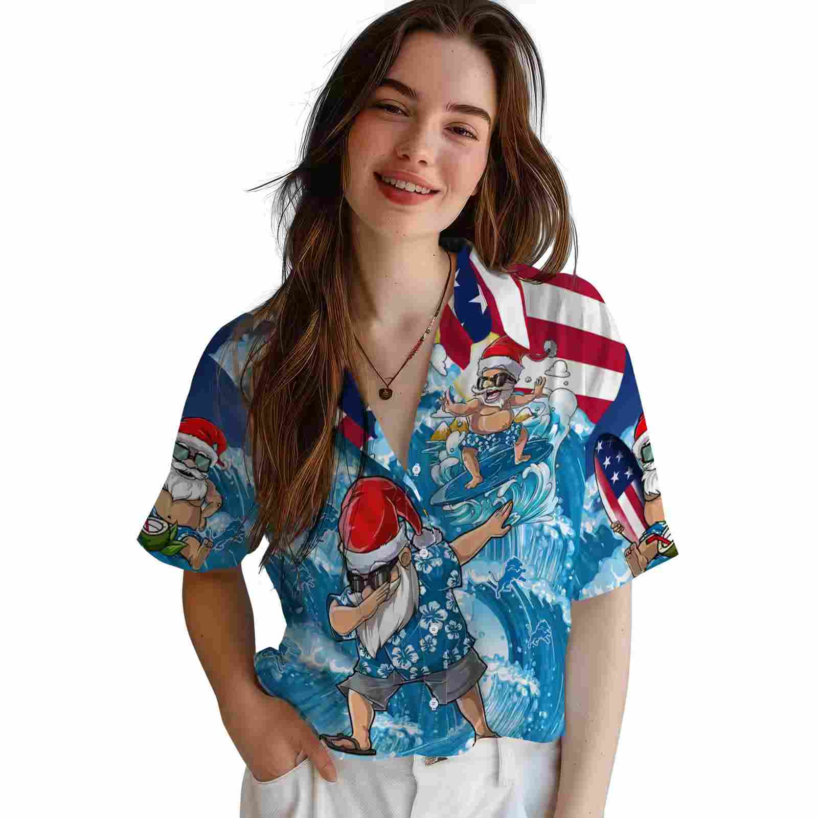 detroit lions surfing santa blue hawaiian shirt latest model