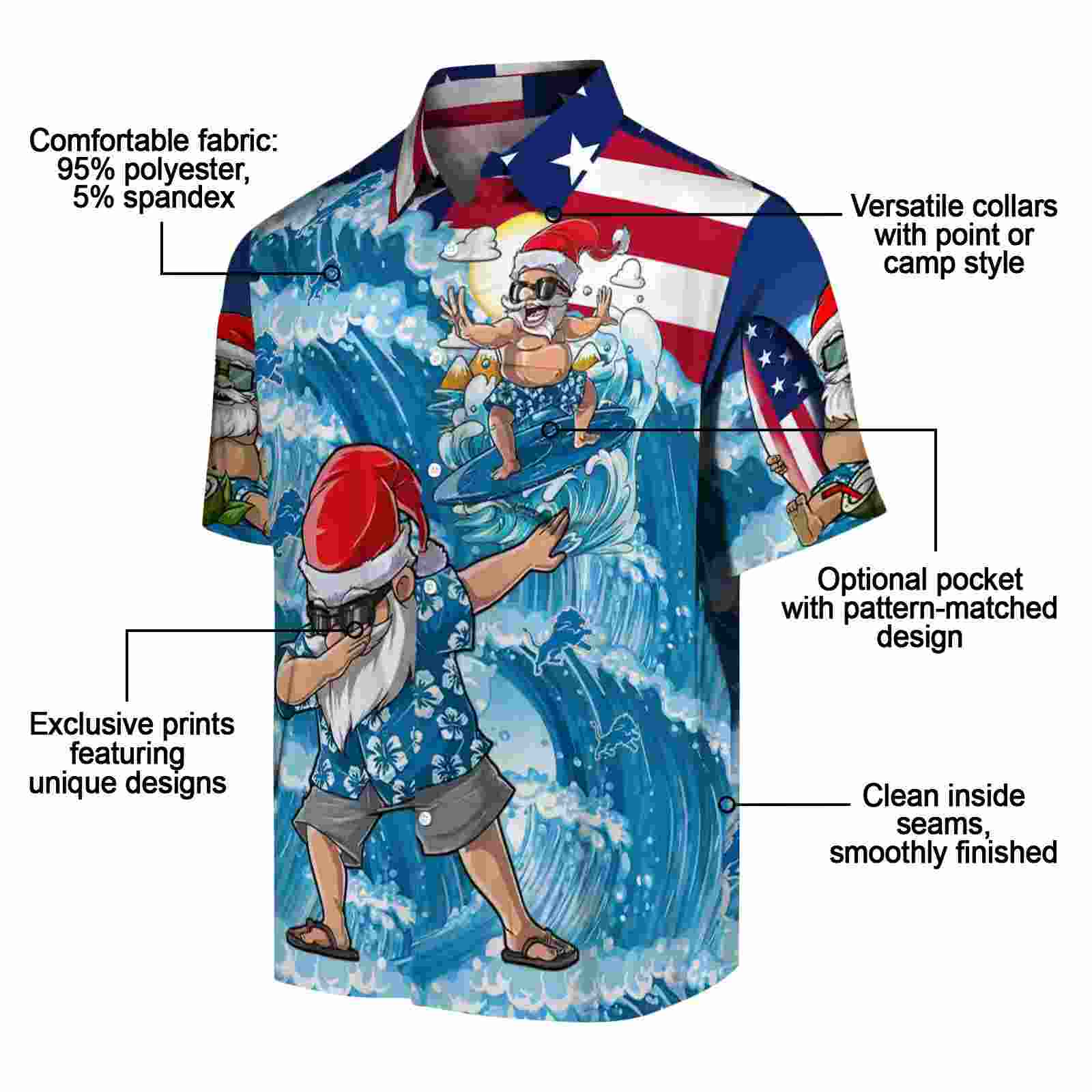 detroit lions surfing santa blue hawaiian shirt new arrival