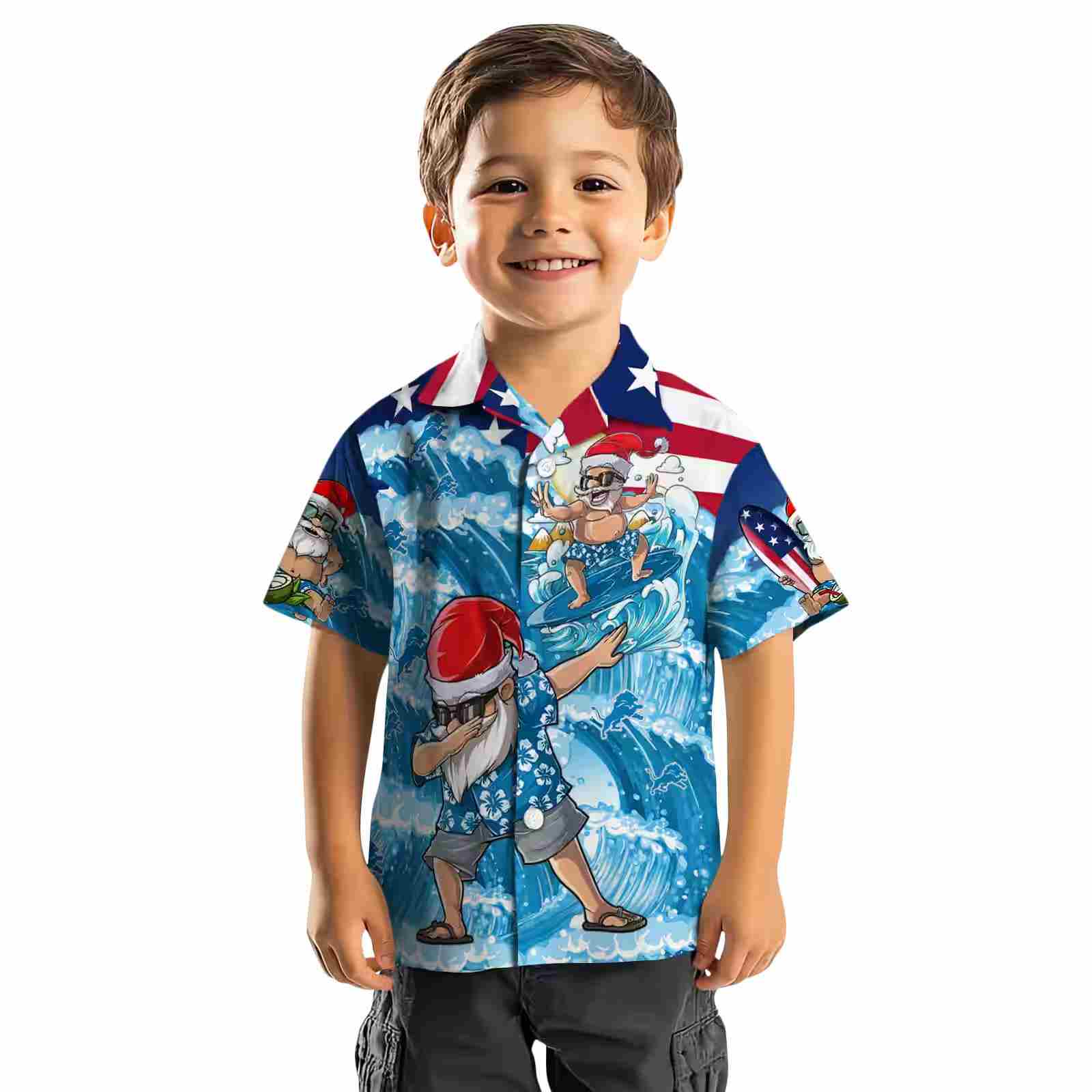 detroit lions surfing santa blue hawaiian shirt top rated