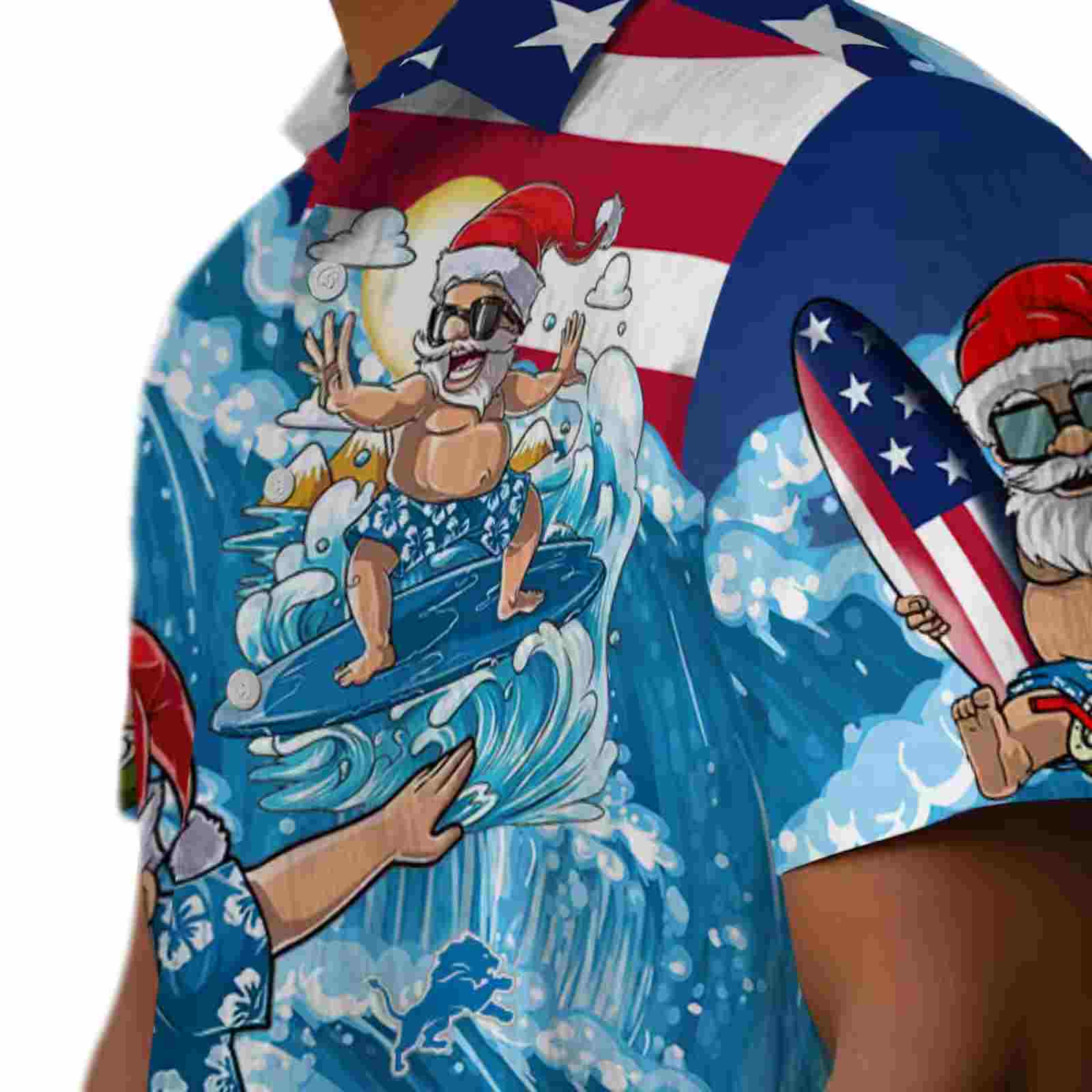 detroit lions surfing santa blue hawaiian shirt trendy