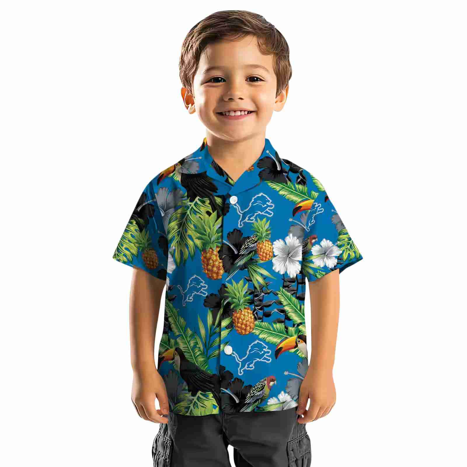 detroit lions toucan hibiscus pineapple blue green hawaiian shirt top rated