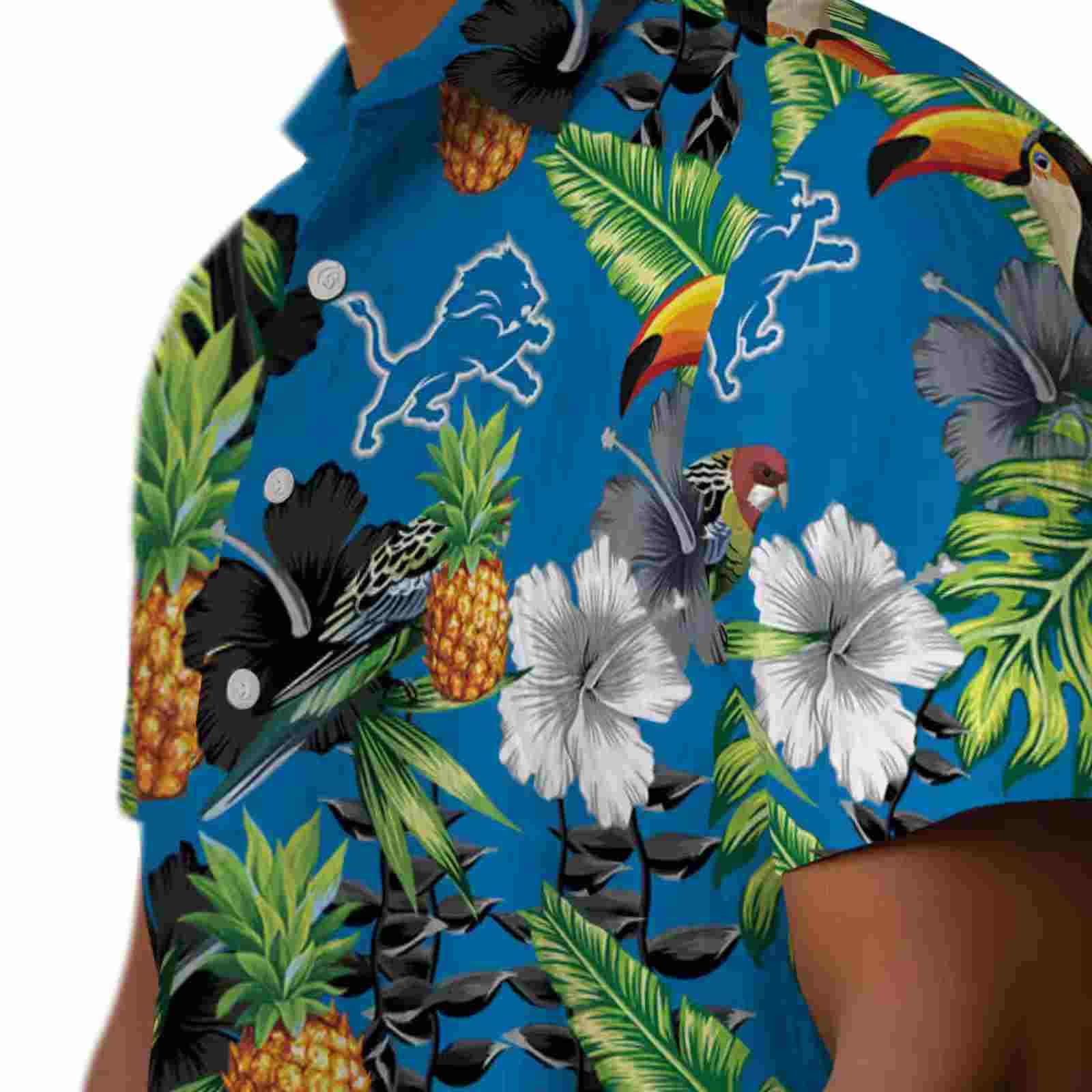 detroit lions toucan hibiscus pineapple blue green hawaiian shirt trendy