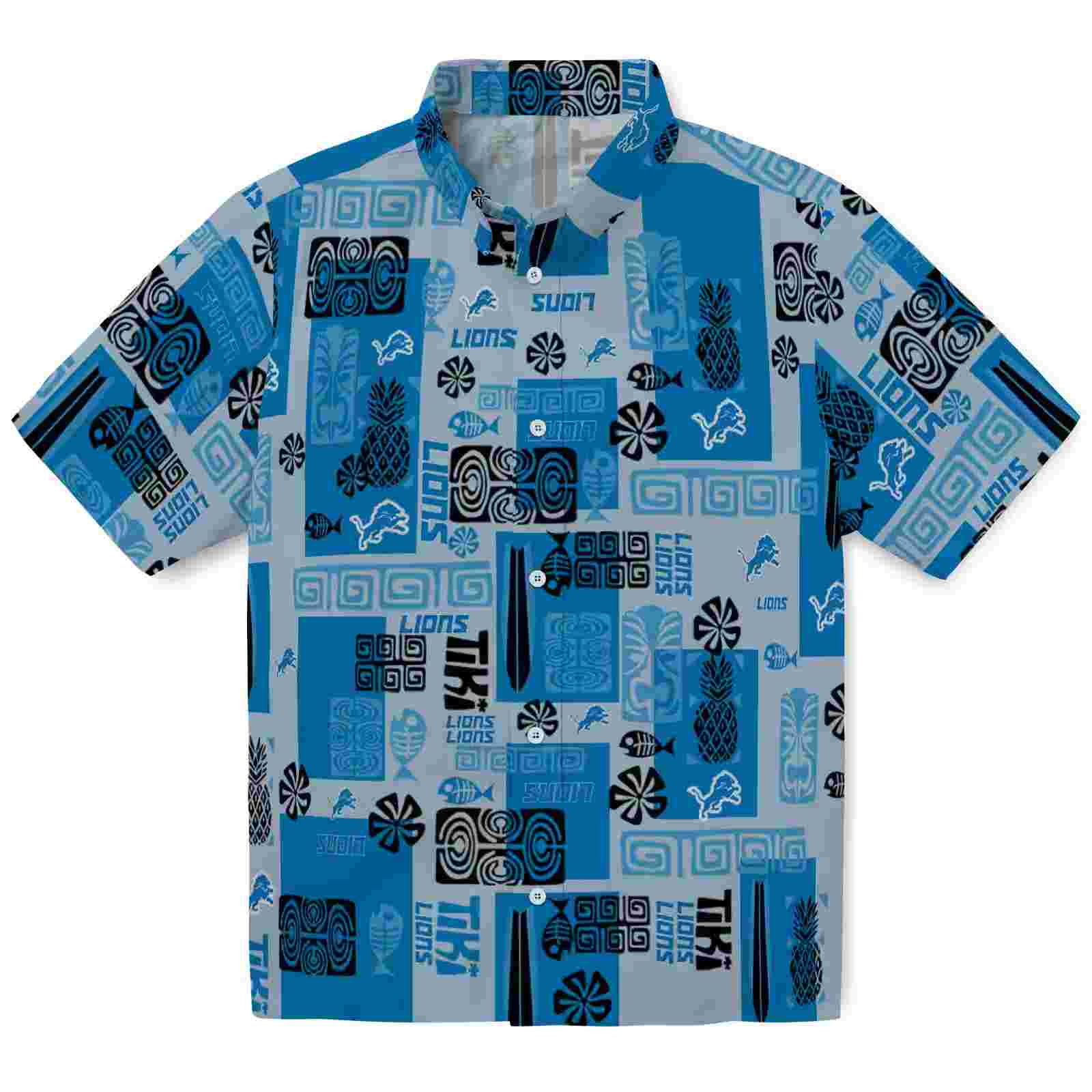 Detroit Lions Tribal Symbols Blue Hawaiian Shirt