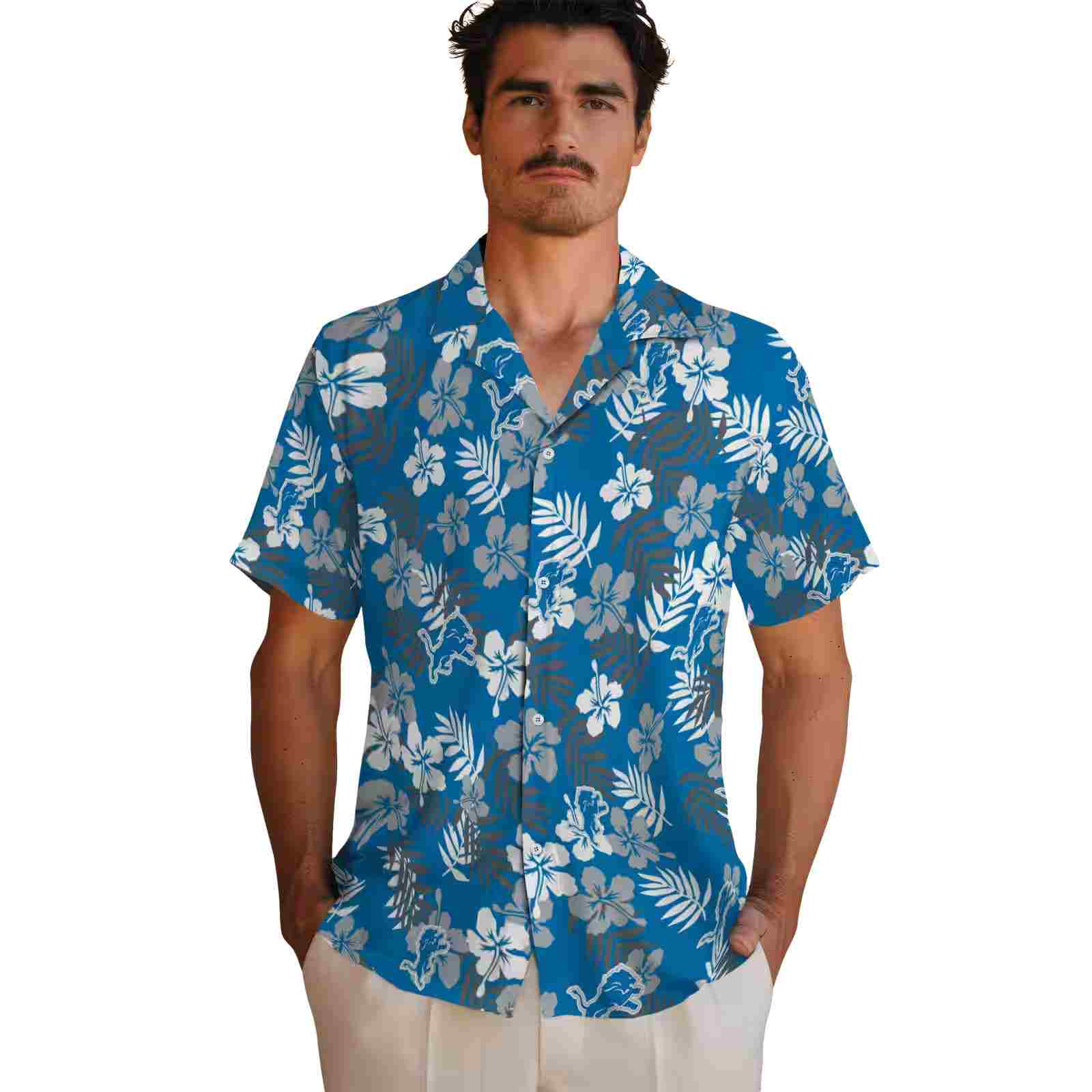 detroit lions tropical floral blue hawaiian shirt fashion forward