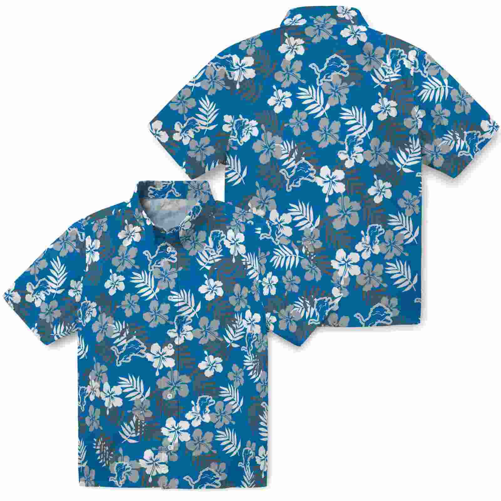 detroit lions tropical floral blue hawaiian shirt high quality