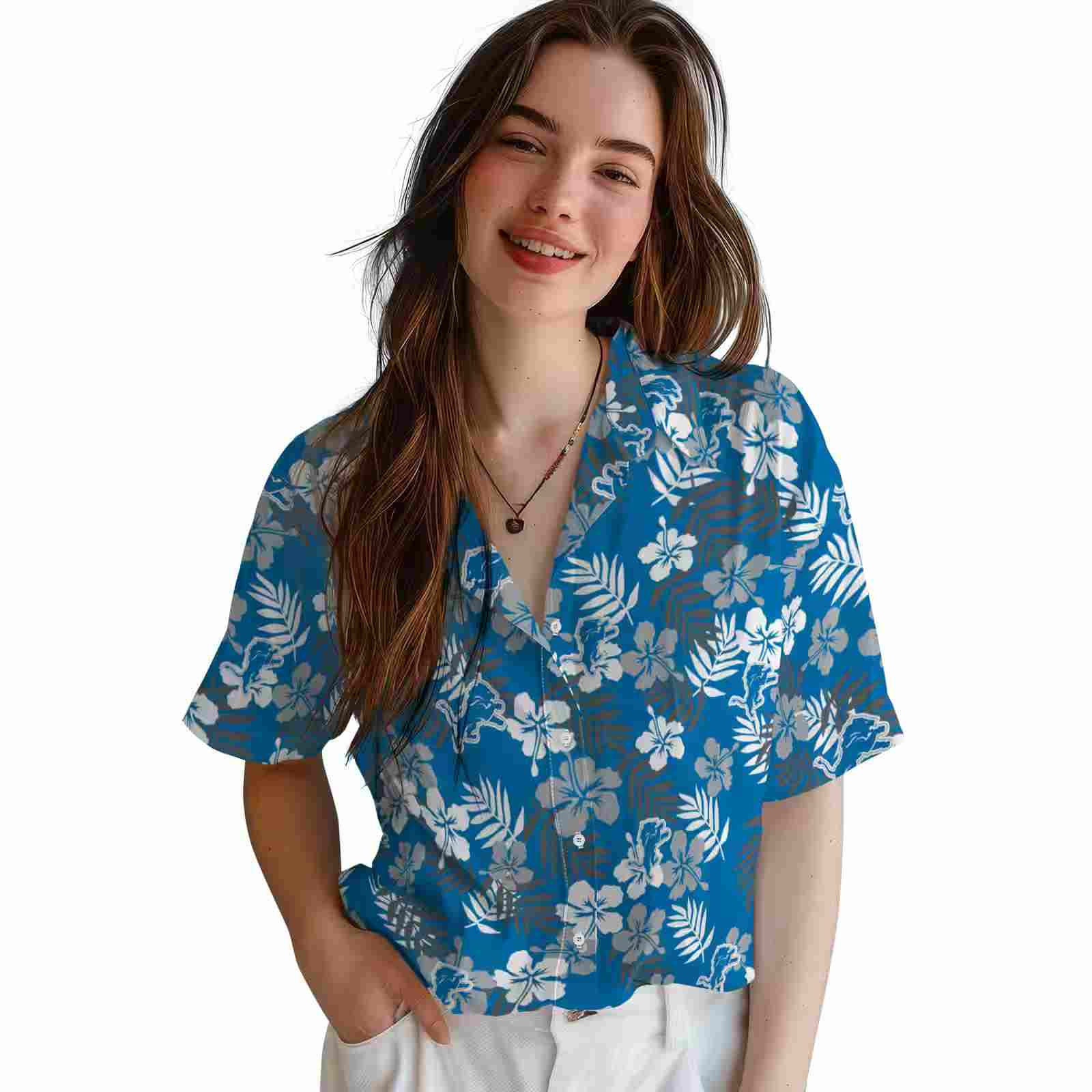 detroit lions tropical floral blue hawaiian shirt latest model