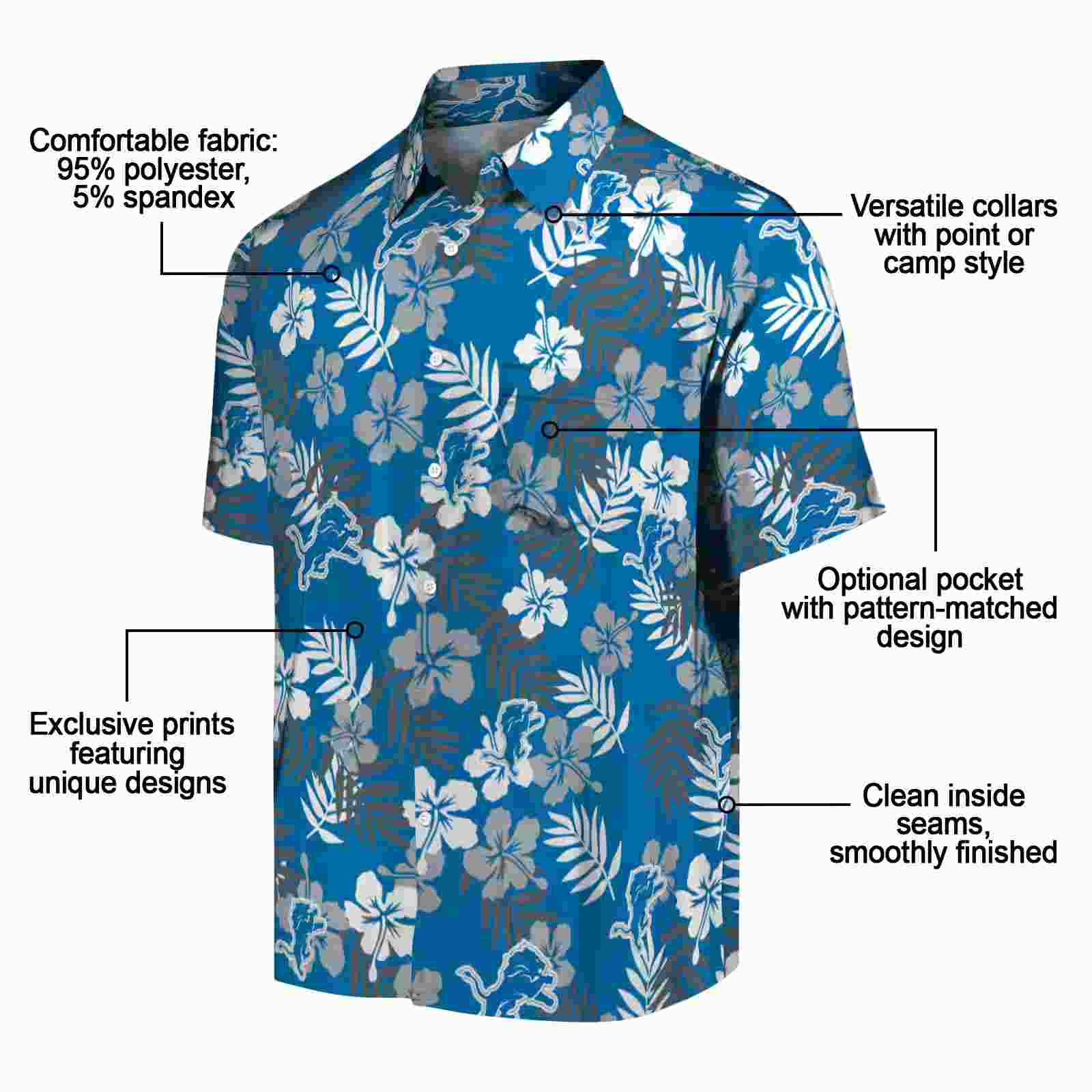 detroit lions tropical floral blue hawaiian shirt new arrival