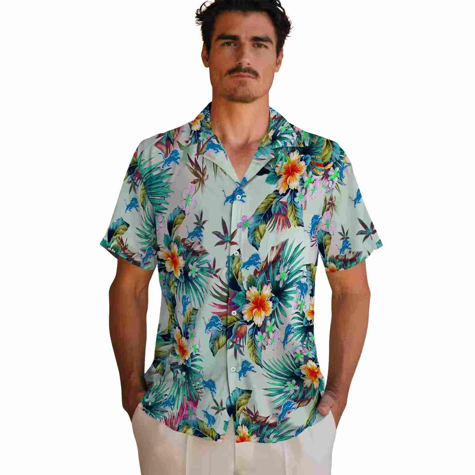 detroit lions tropical foliage green hawaiian shirt fashion forward