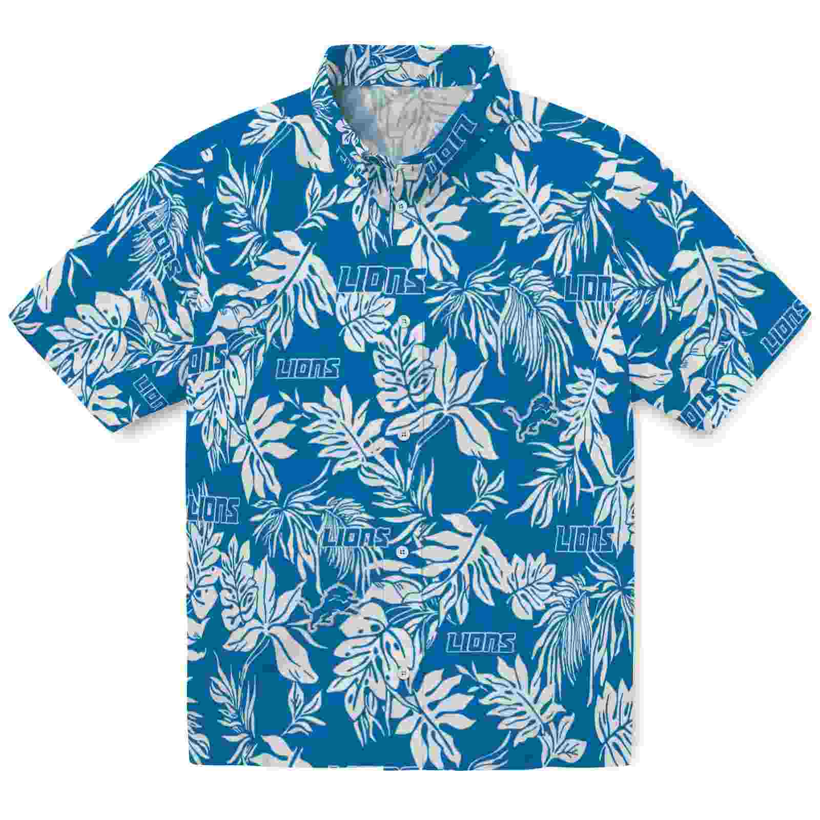 detroit lions tropical leaf blue white hawaiian shirt best selling