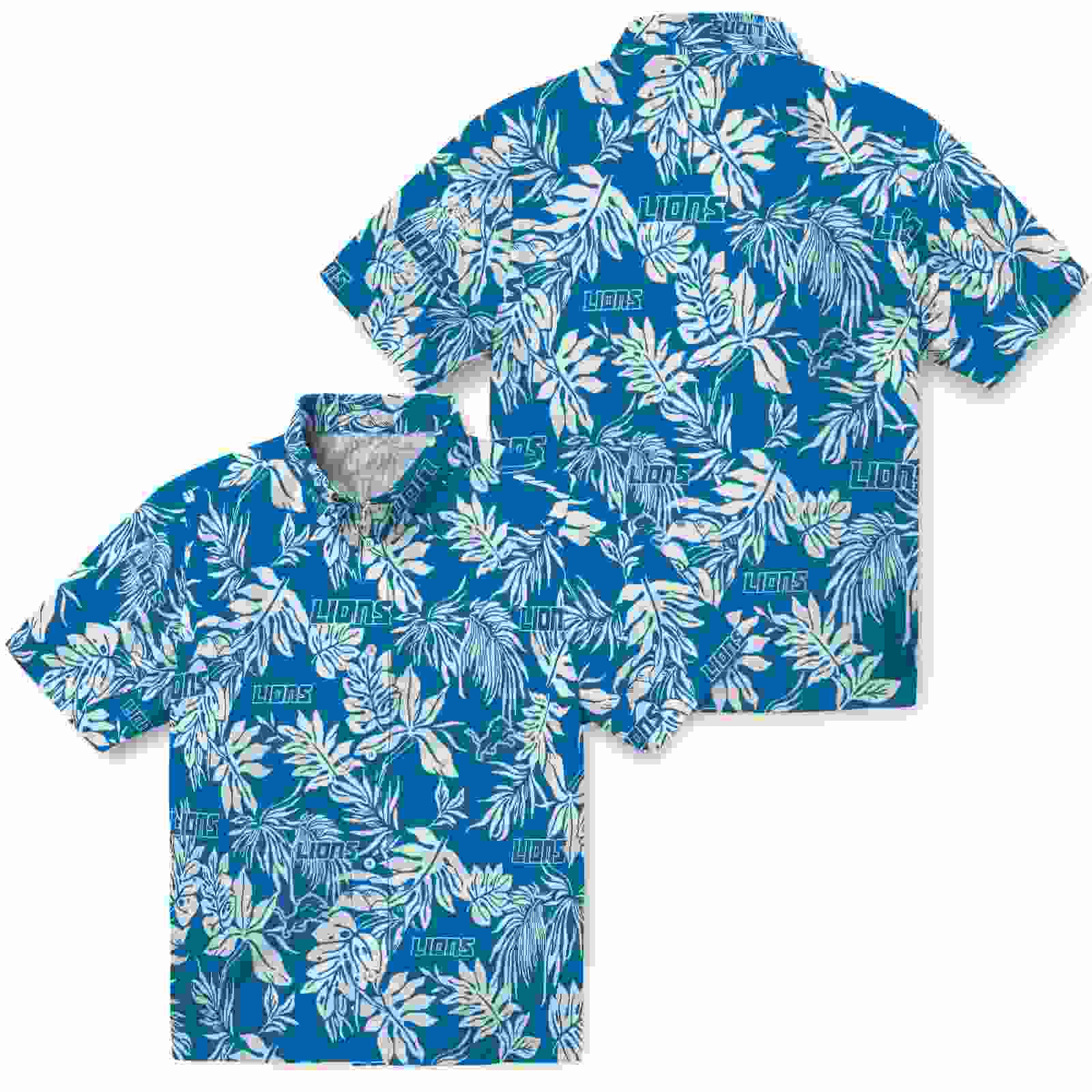 detroit lions tropical leaf blue white hawaiian shirt high quality