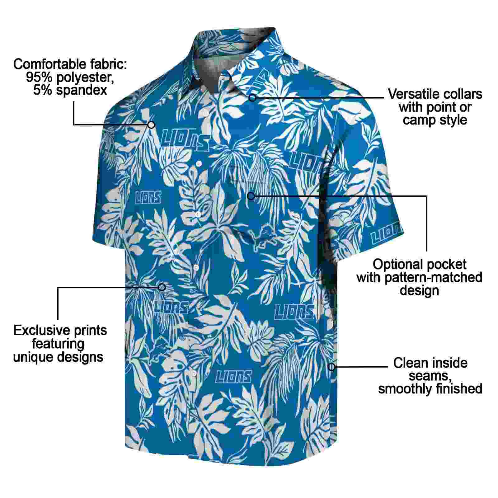 detroit lions tropical leaf blue white hawaiian shirt new arrival