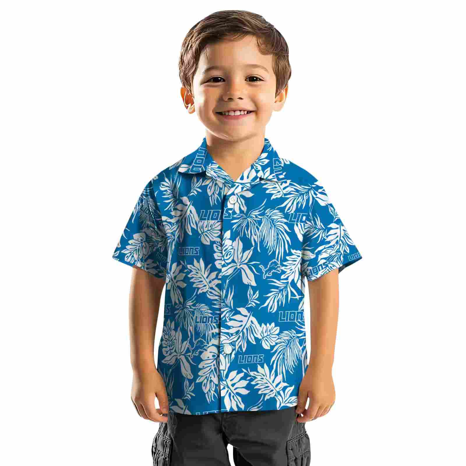 detroit lions tropical leaf blue white hawaiian shirt top rated