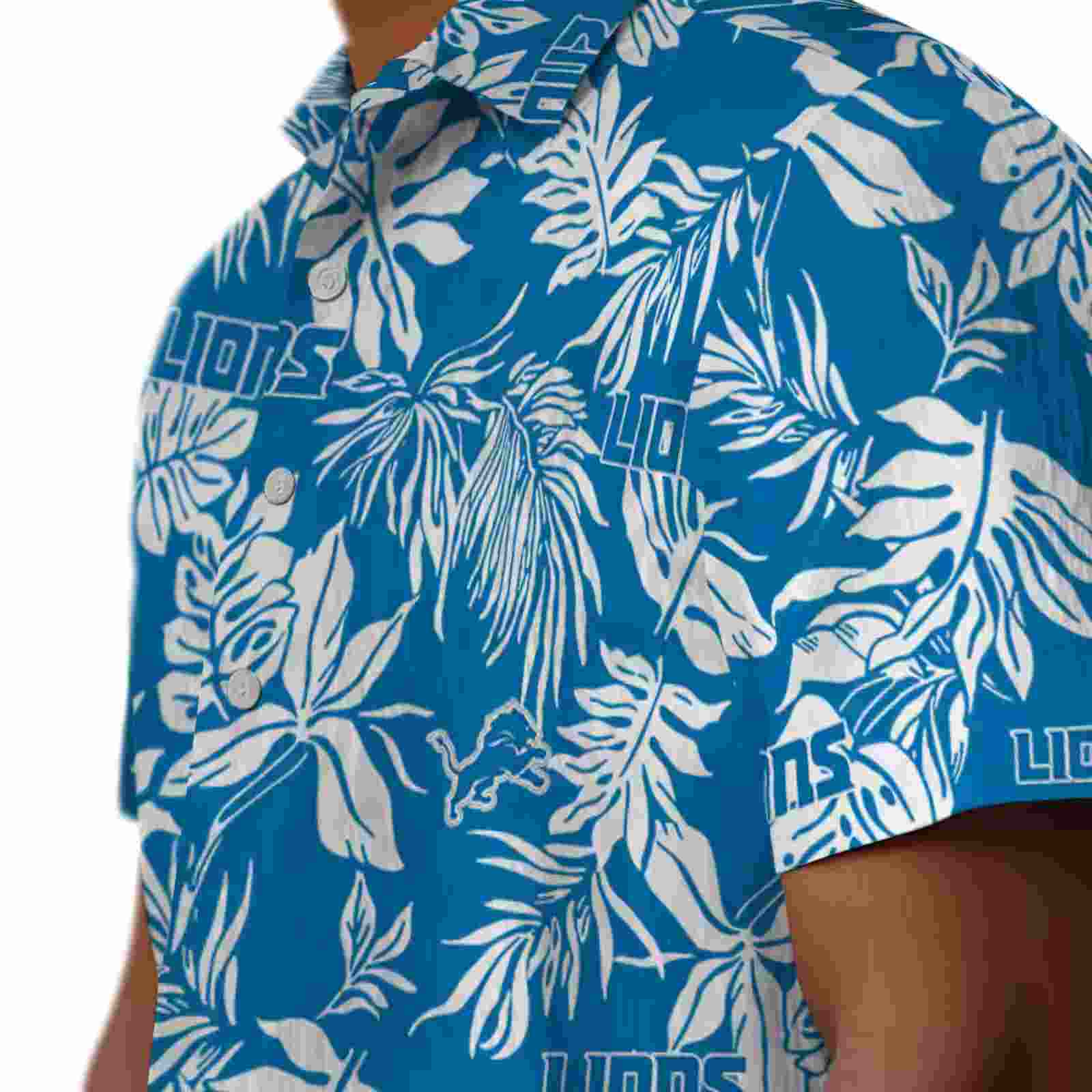 detroit lions tropical leaf blue white hawaiian shirt trendy