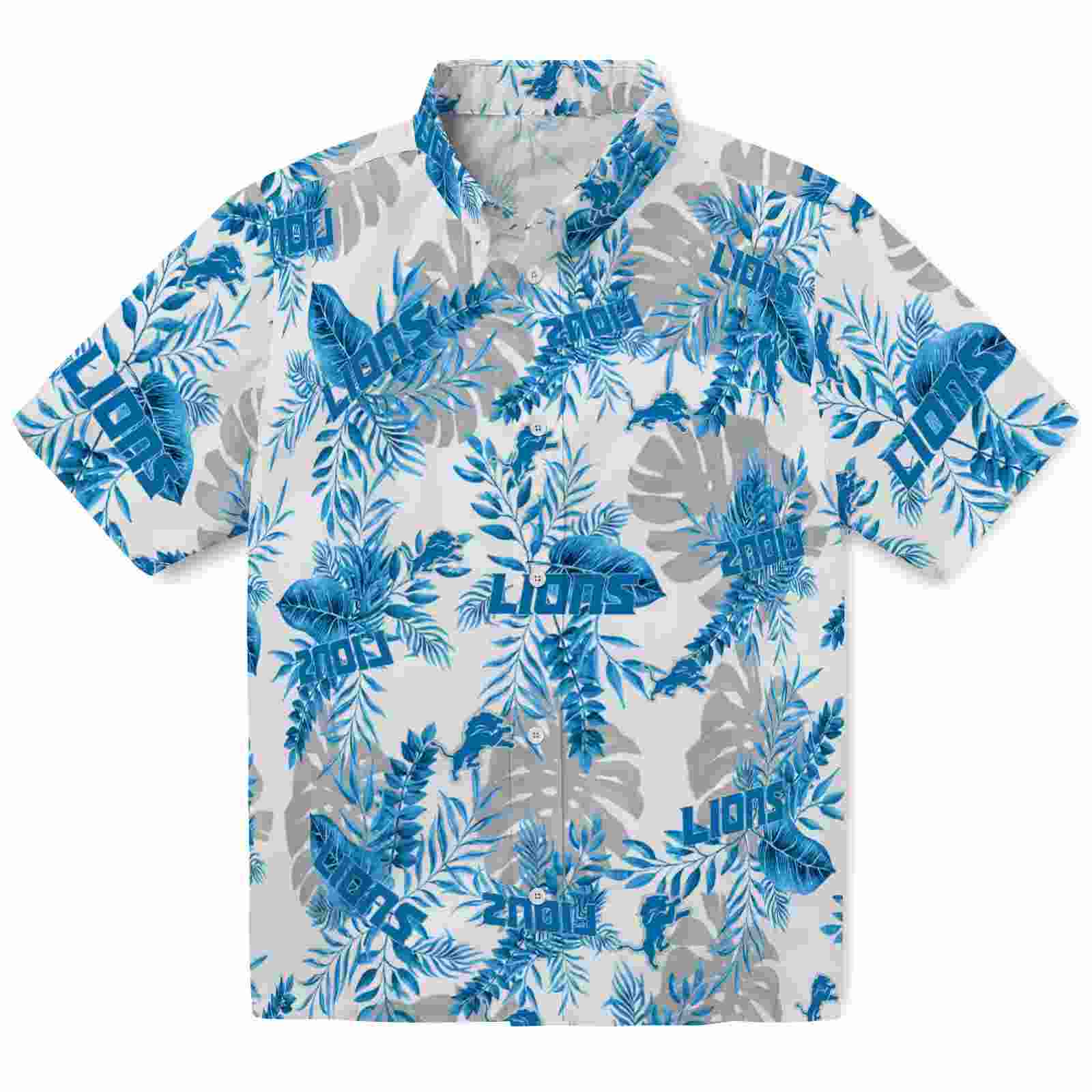 Detroit Lions Tropical Leaves White Hawaiian Shirt