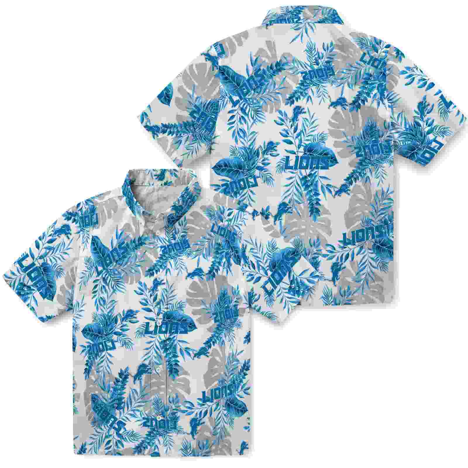 detroit lions tropical leaves white hawaiian shirt high quality