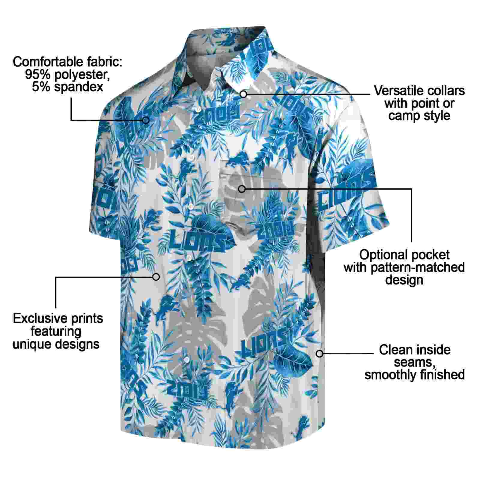 detroit lions tropical leaves white hawaiian shirt new arrival