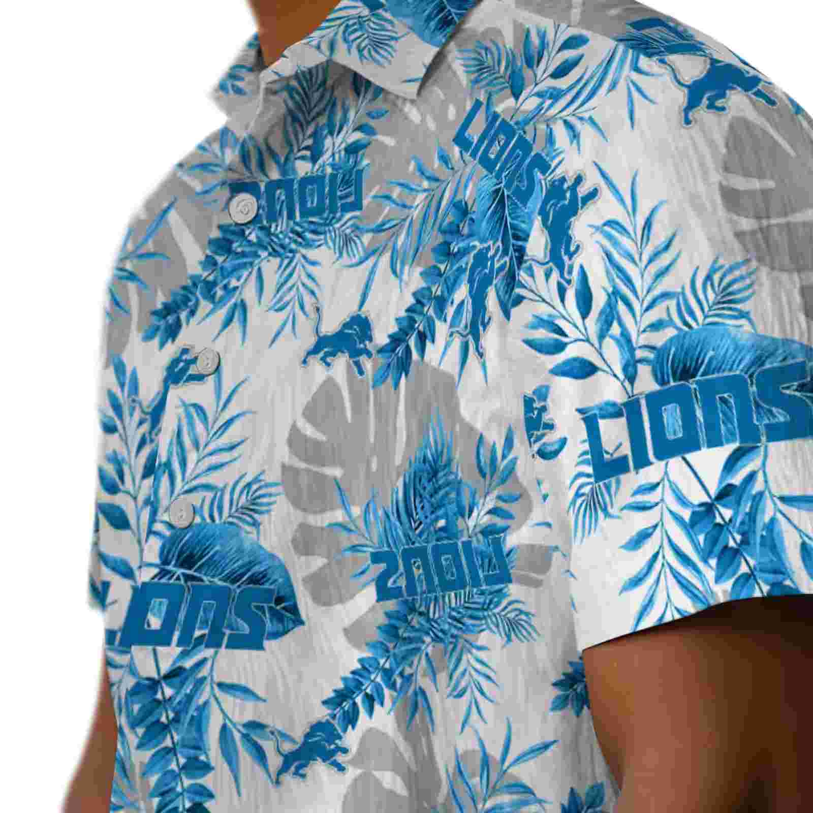 detroit lions tropical leaves white hawaiian shirt trendy