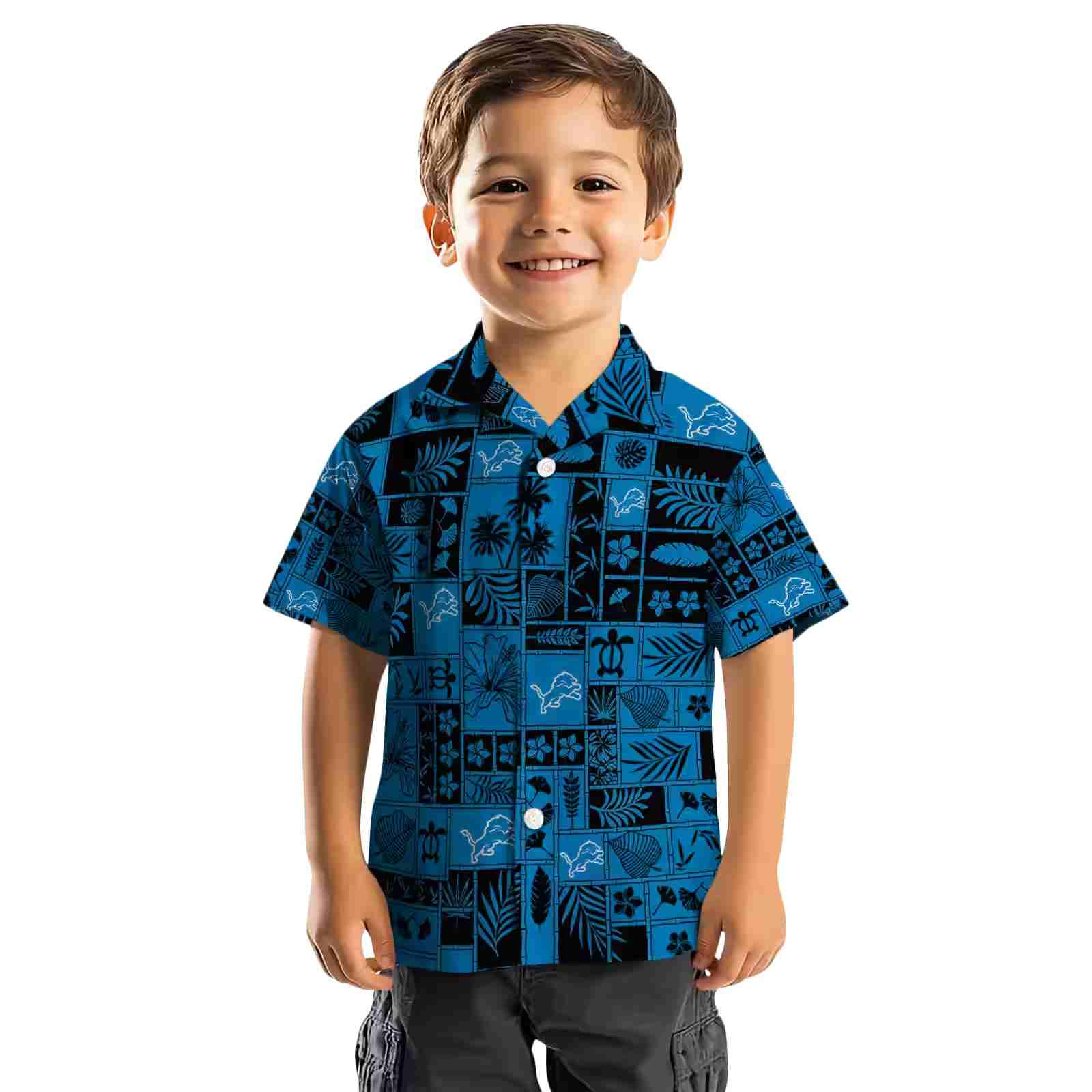 detroit lions tropical patchwork blue black hawaiian shirt top rated