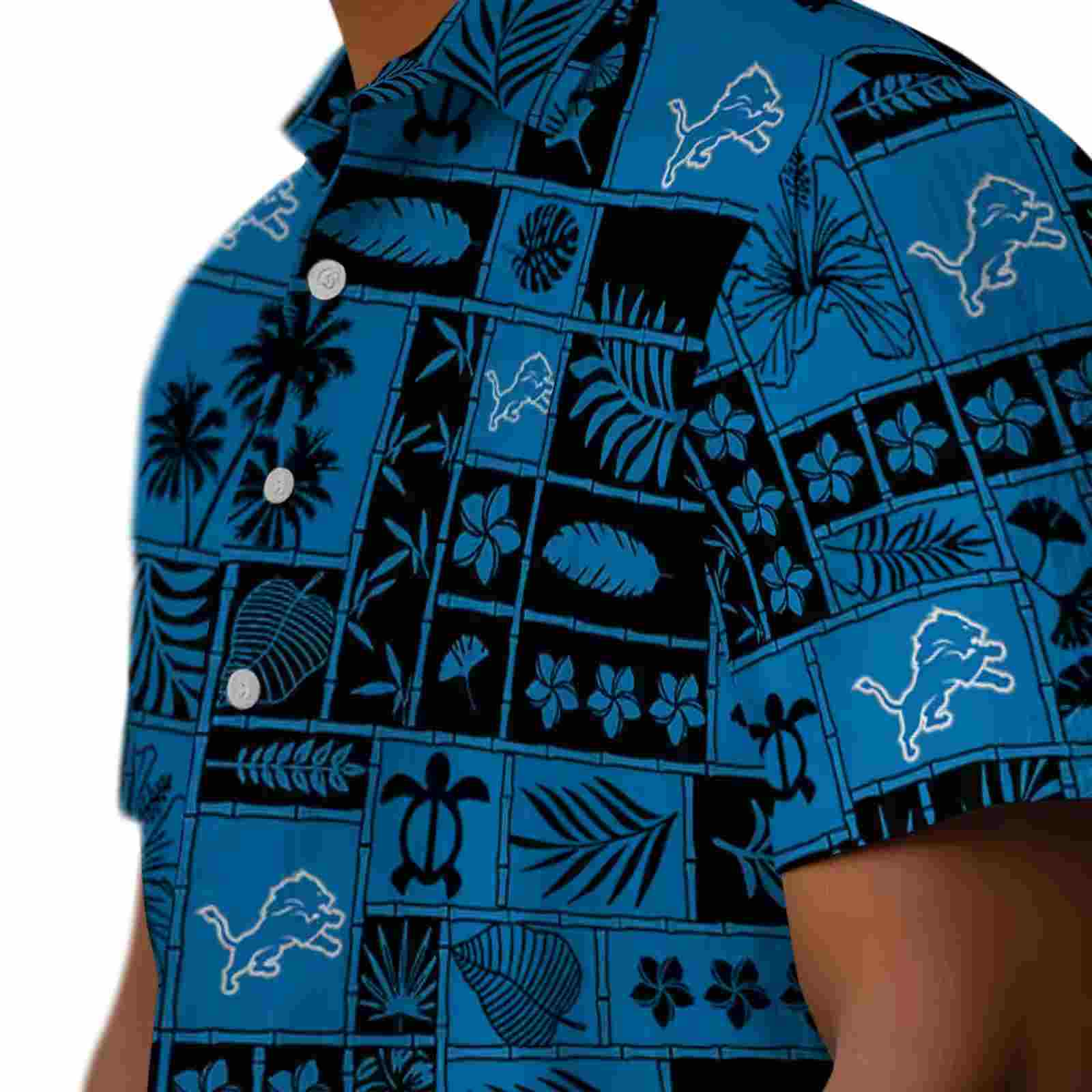 detroit lions tropical patchwork blue black hawaiian shirt trendy