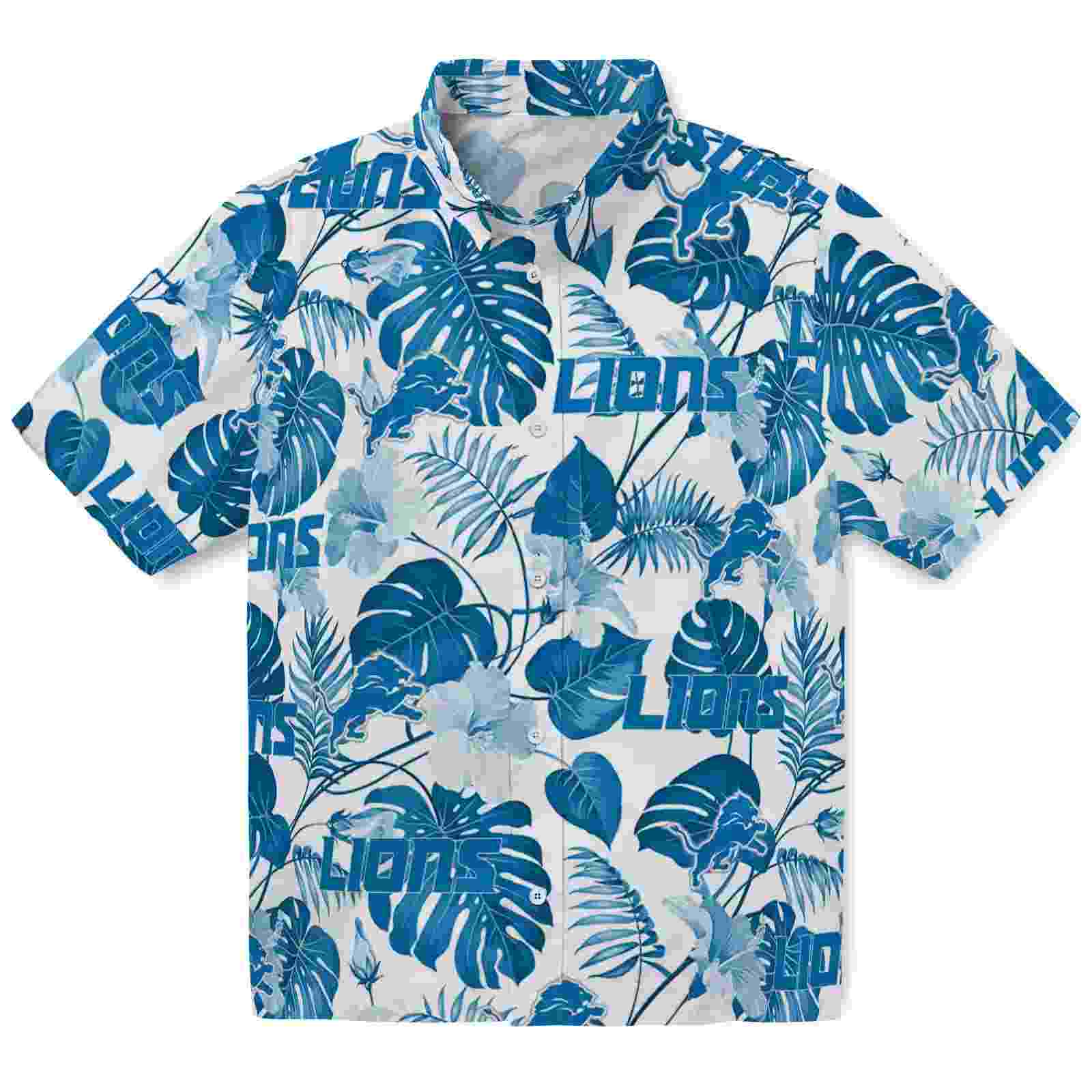 detroit lions tropical plants blue white hawaiian shirt best selling