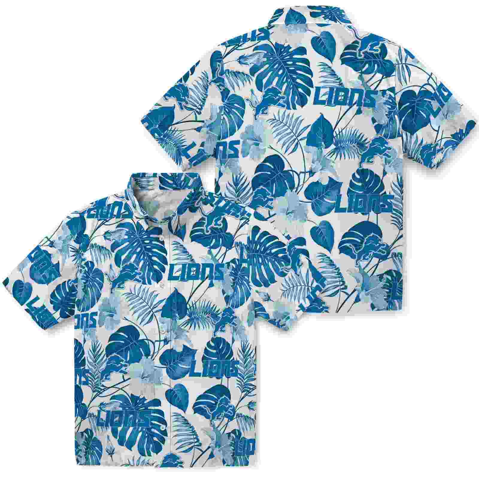 detroit lions tropical plants blue white hawaiian shirt high quality