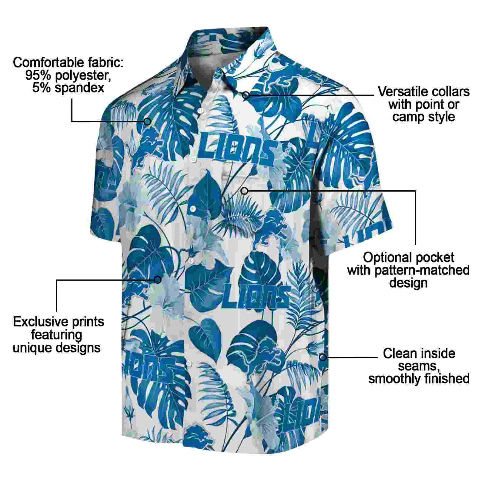 detroit lions tropical plants blue white hawaiian shirt new arrival