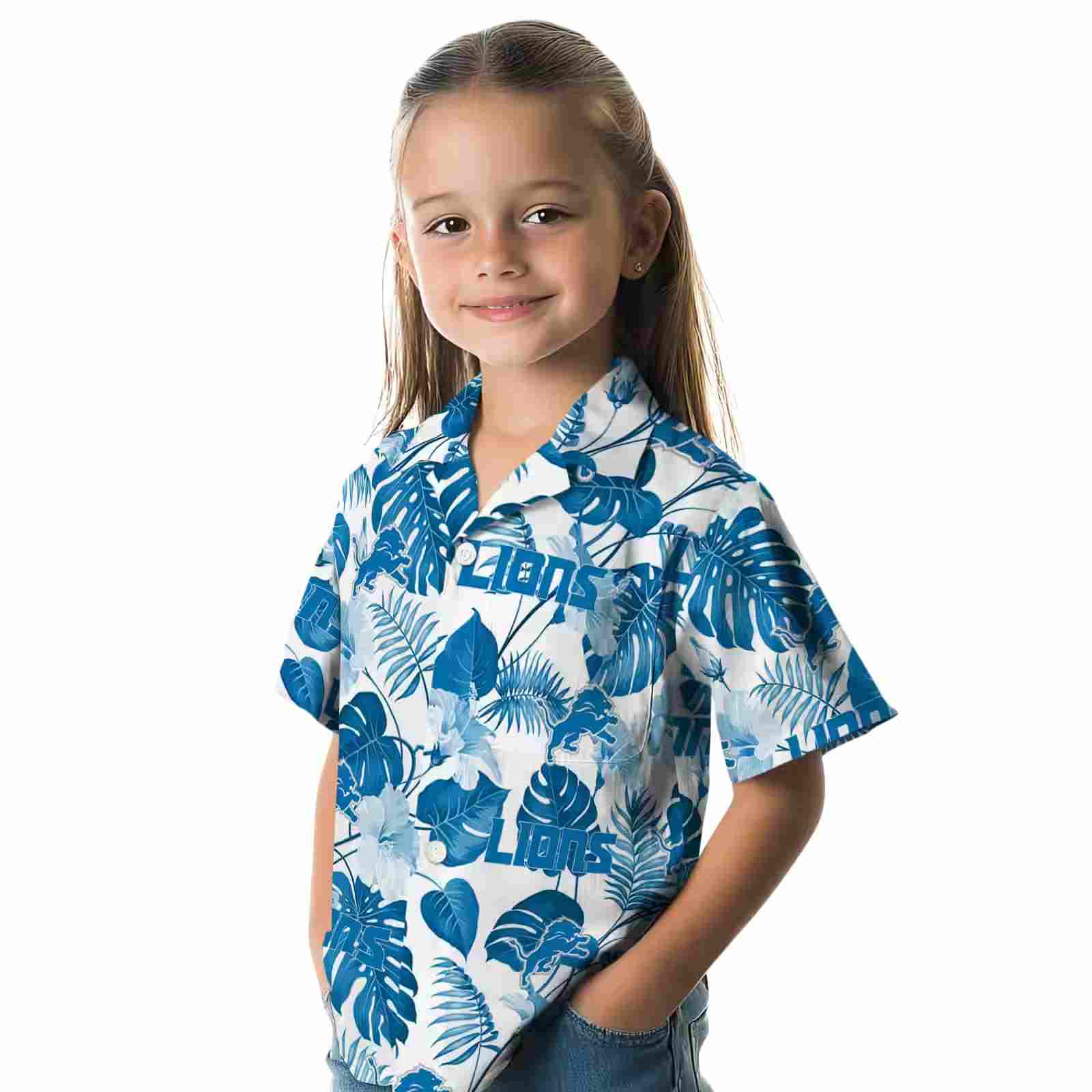 detroit lions tropical plants blue white hawaiian shirt premium grade